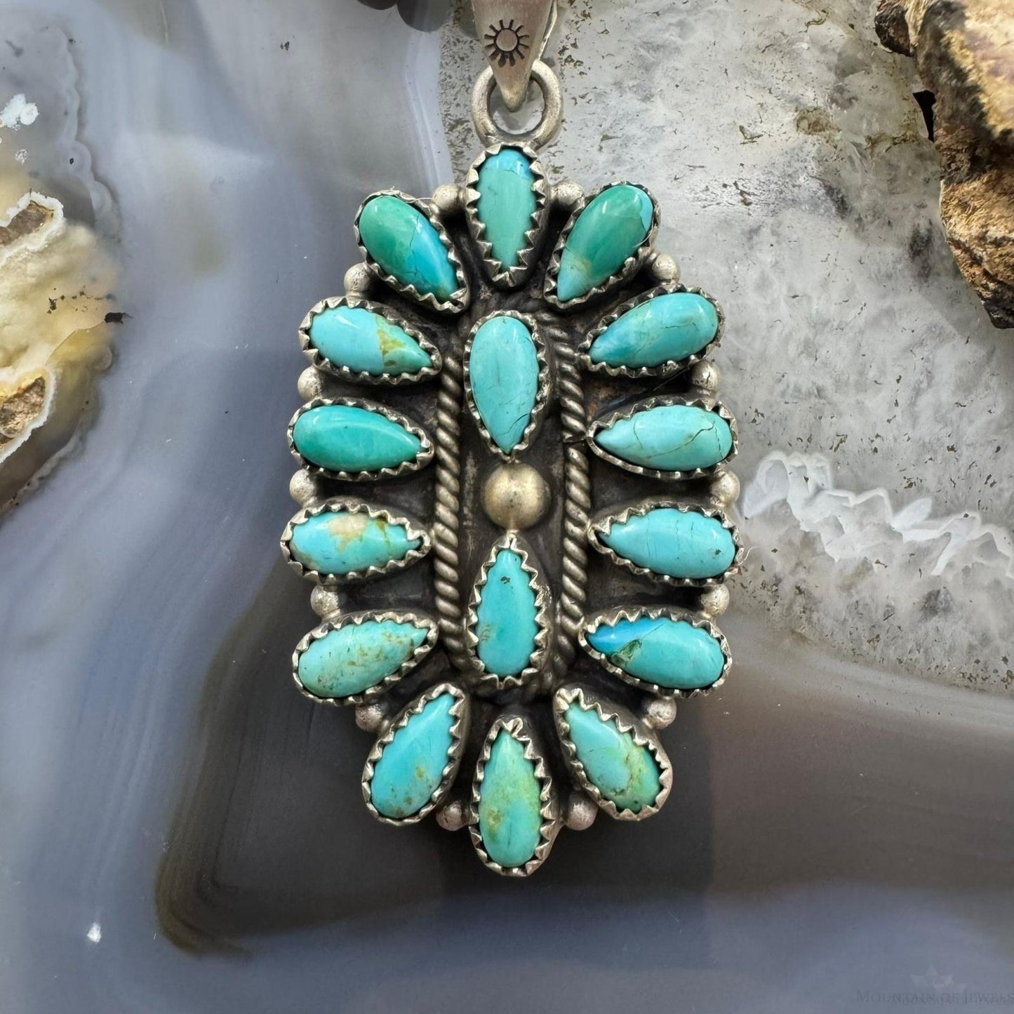 Sterling Silver Southwestern Style Turquoise Decorated Cluster Pendant For Women