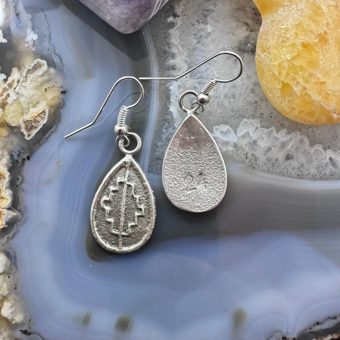 Joel Pajarito Sterling Silver Teardrop Tufa Cast Rug Design Dangle Earrings For Women
