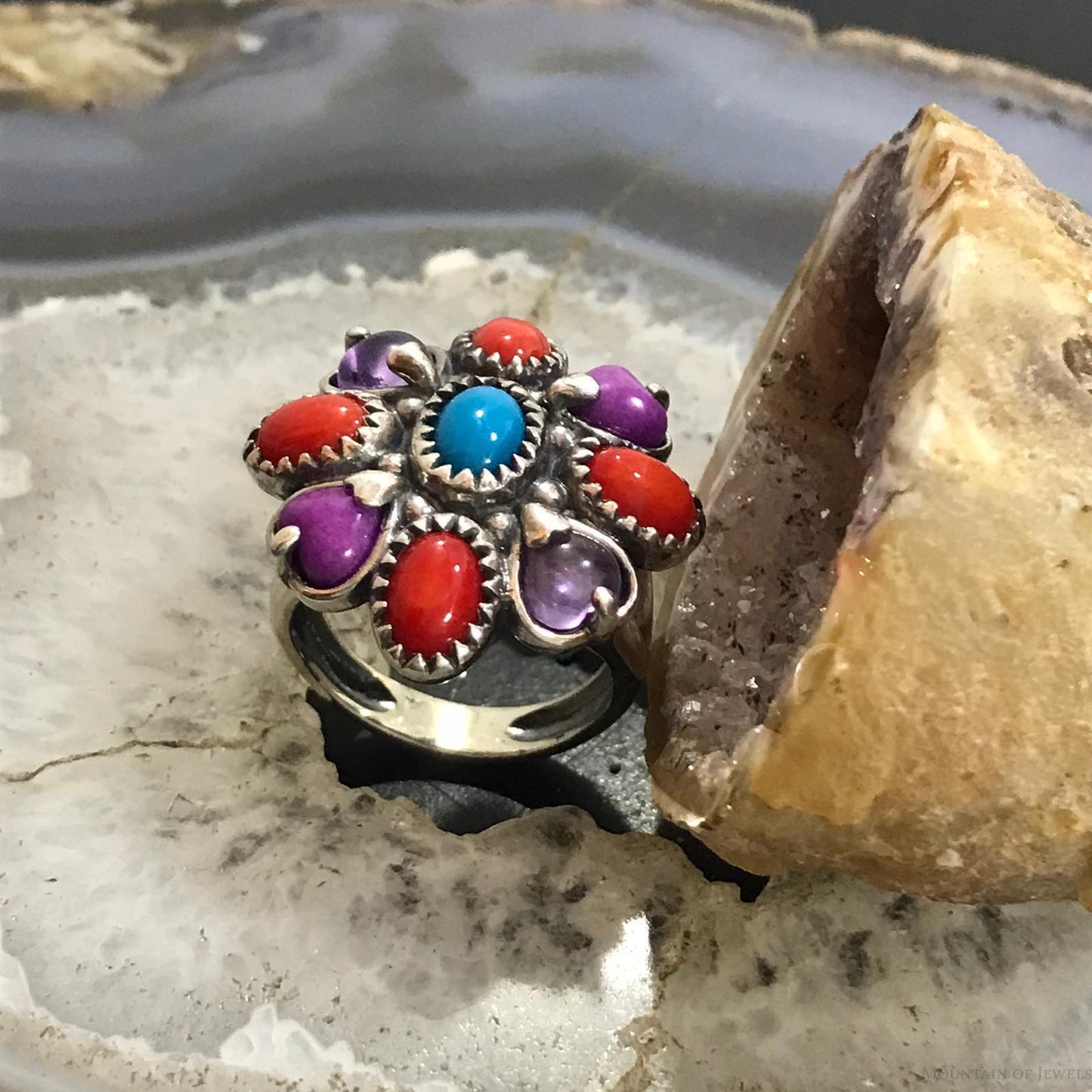 Carolyn Pollack Sterling Silver Multistone Cluster Ring Size 8.5 For Women