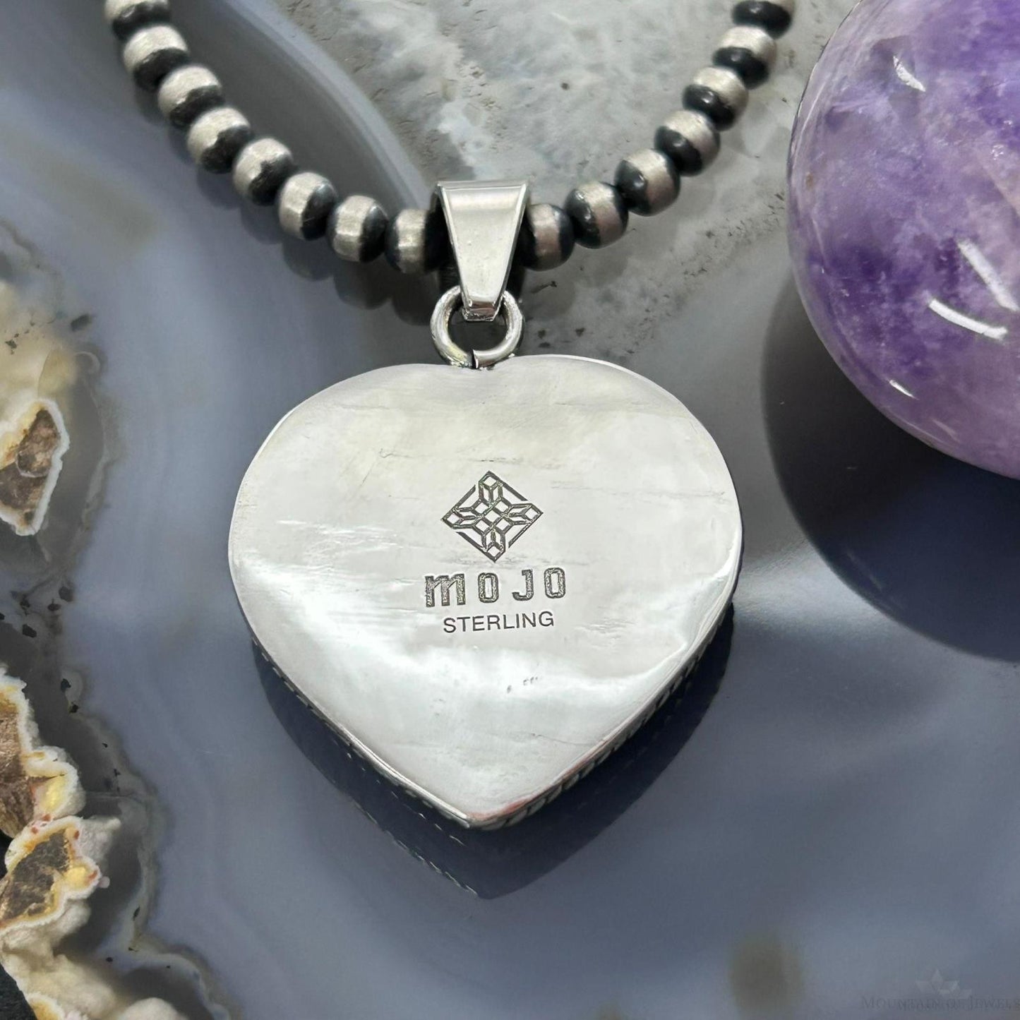 Sterling Silver Southwestern Style Malachite Heart Pendant For Women #1