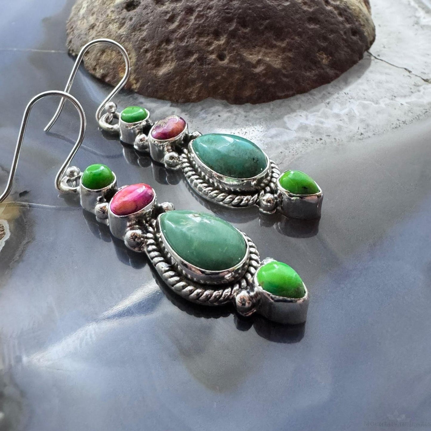 Sterling Silver Southwestern Style Multistone Dangle Earrings For Women #6