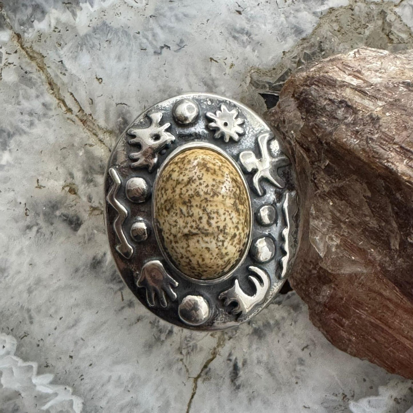 Carolyn Pollack Sterling Silver Oval Picture Jasper Petroglyph Ring For Women