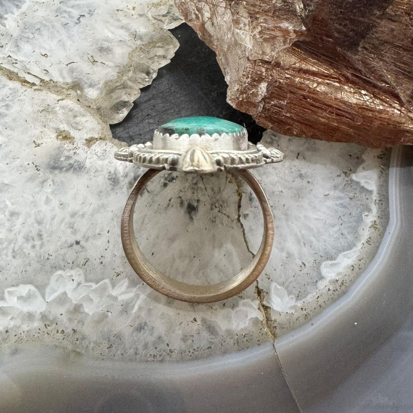 Sterling Silver Southwestern Style Oval Turquoise Decorated Adjustable Ring For Women