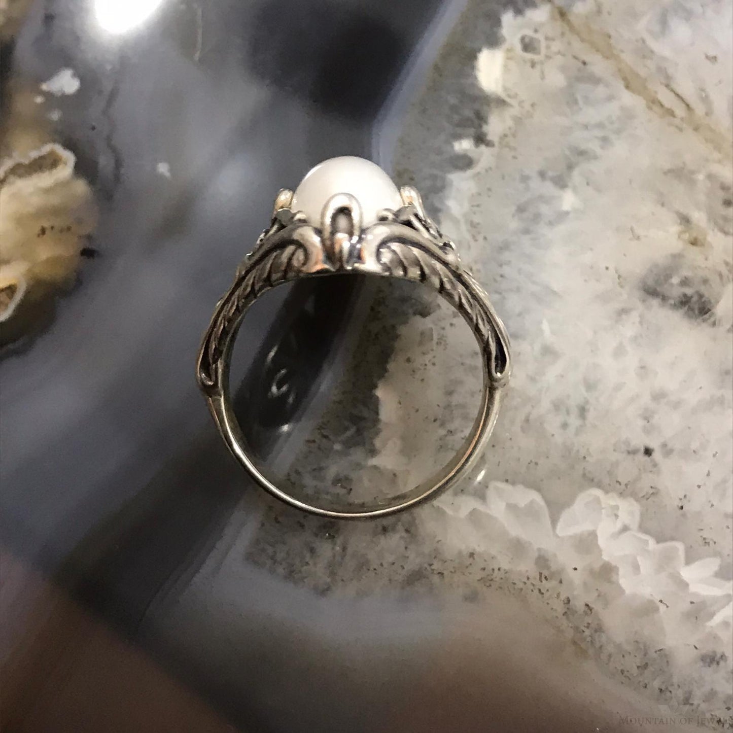 Carolyn Pollack Sterling Silver Marquise White Jasper Decorated Ring Size 8.25 For Women