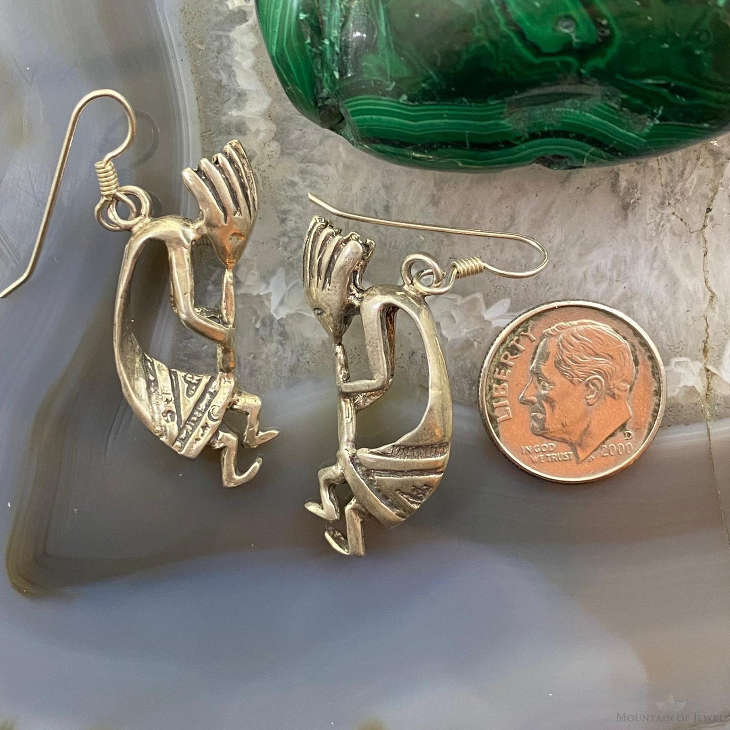 Vintage Native American Sterling Silver Kokopelli Dangle Earrings For Women