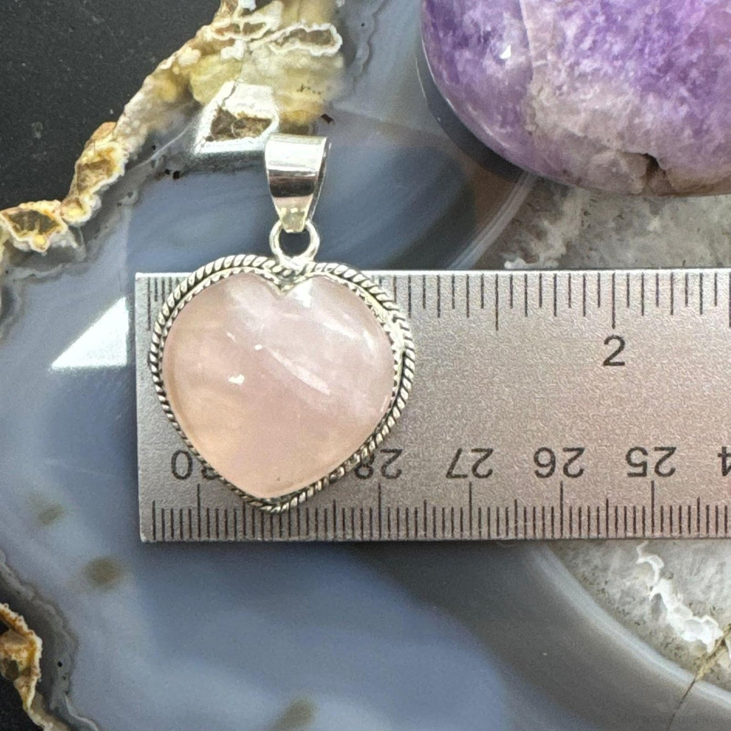 Sterling Silver Southwestern Style Pink Quartz Heart Shape Pendant For Women