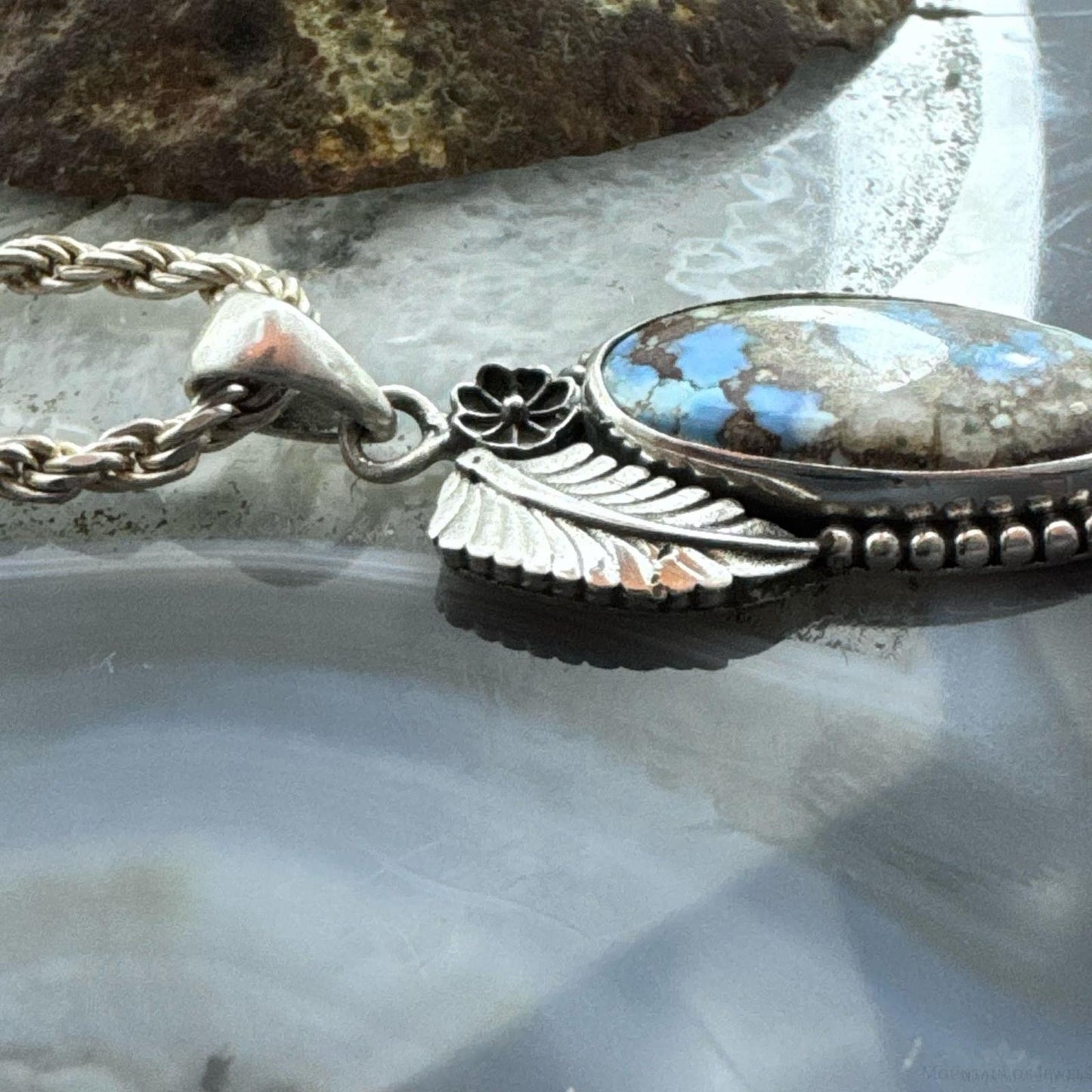 Sterling Silver Southwestern Style Oval Golden Hill Turquoise Pendant For Women
