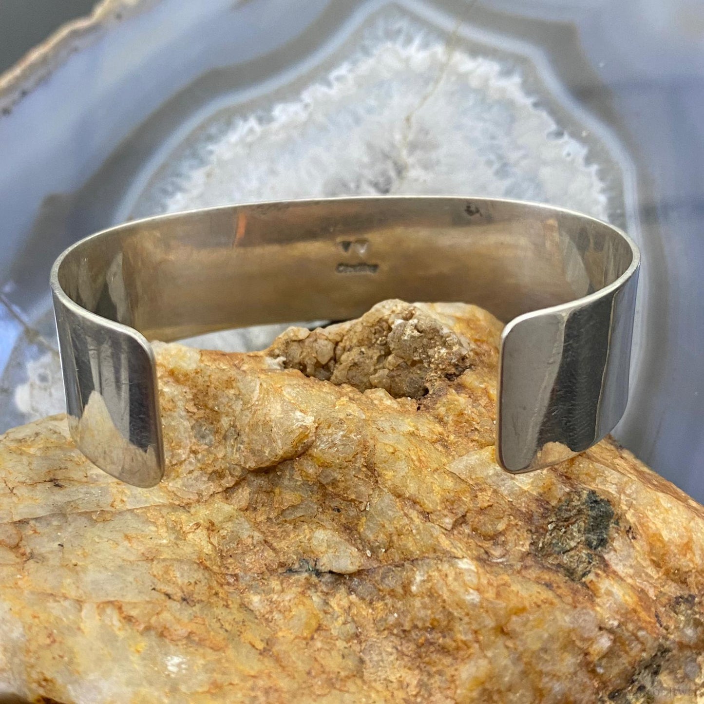 Vintage Signed Native American Sterling Silver Trapeze Turquoise Bracelet