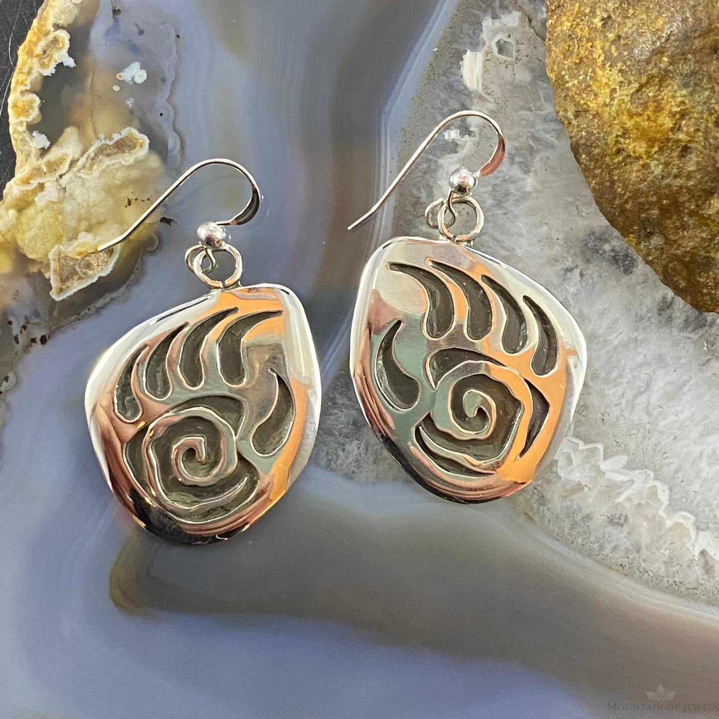 Brad Panteah Sterling Silver Overlay Bear Claw w/Circle of Life Dangle Earrings
