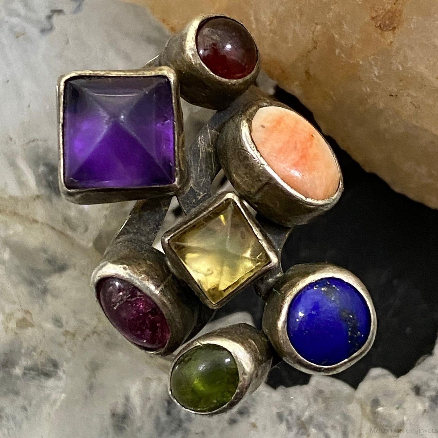Gilo and Grace Nakai Vintage Native Sterling Silver Multi-Stone Ring Size 8