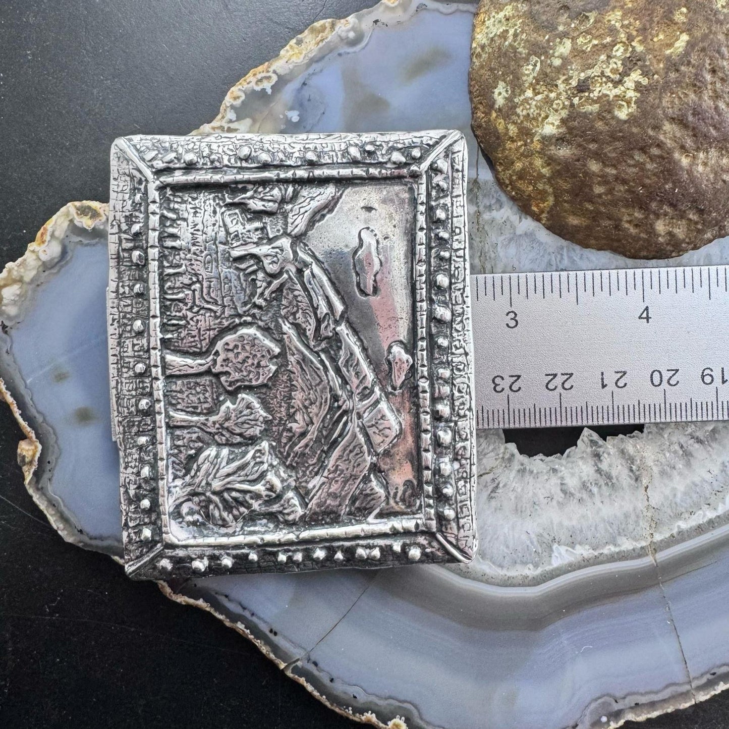 Claire Haye Vintage Silver "Sacred Trust" Rectangle Unisex Heavy Belt Buckle