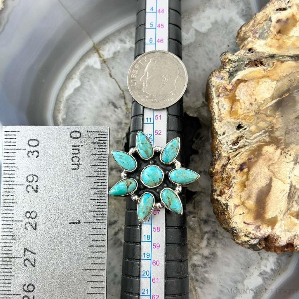 Sterling Silver Southwestern Style Mohave Turquoise Cluster Ring Size 7 For Women