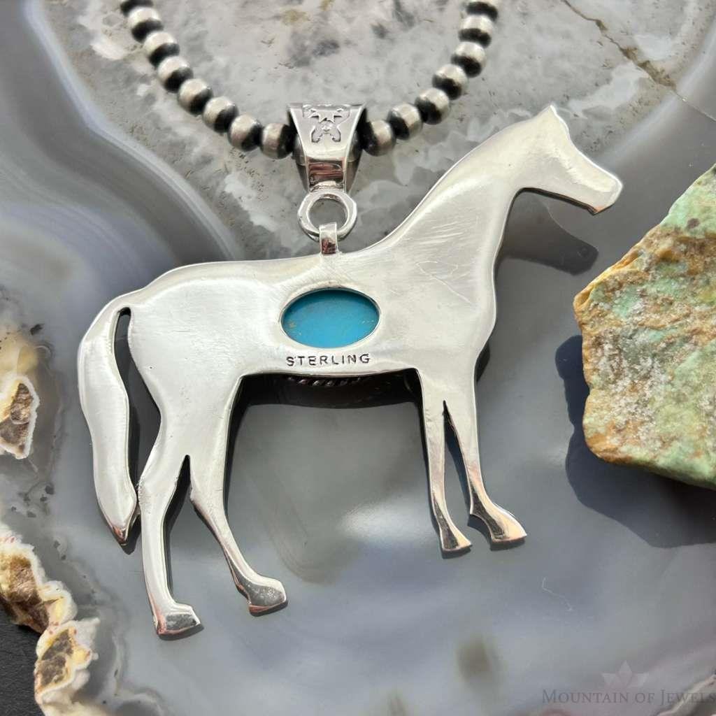 Sterling Silver Turquoise Stamped w/Indigenous Symbols Horse Unisex Pendant