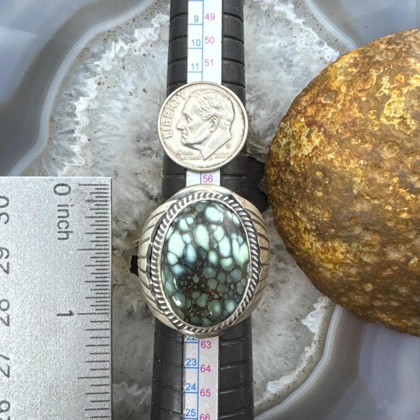 Native American Sterling Silver Oval Lander Turquoise Shield Ring Size 9.5 For Men