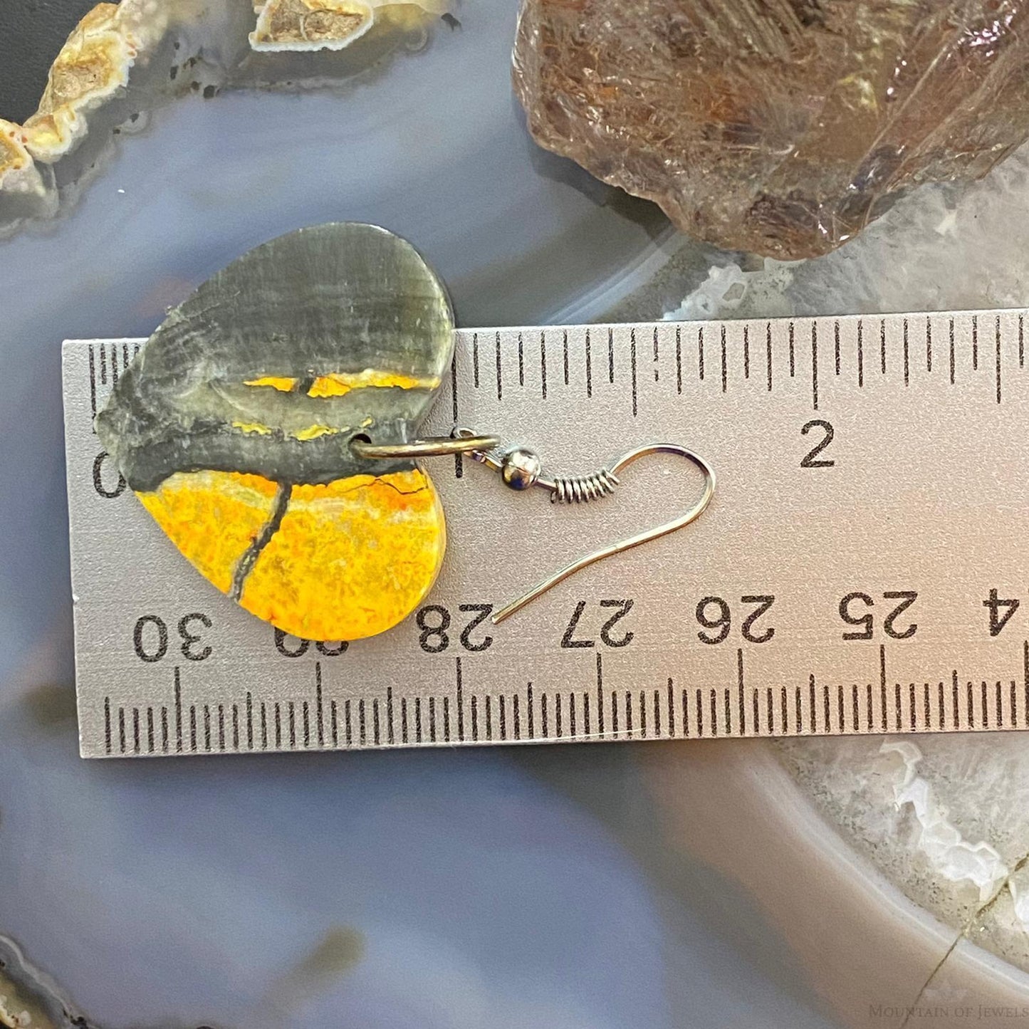 Sterling Silver Heart Shape Bumblebee Jasper Slab Dangle Earrings For Women #1