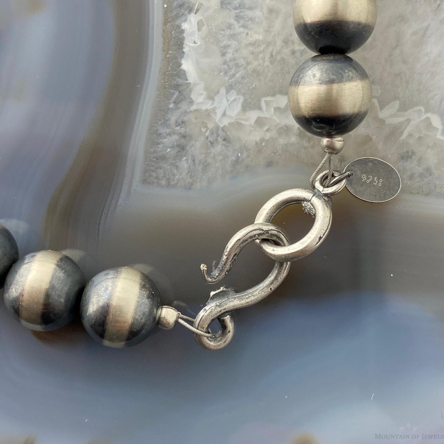 Navajo Pearl Beads 10 mm Sterling Silver Necklace Length 20" For Women