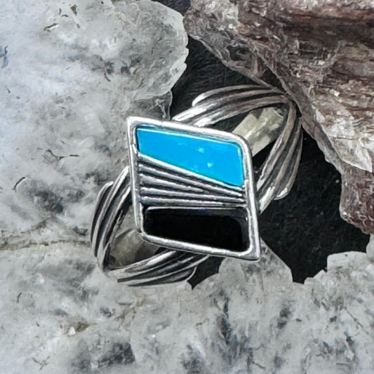 Carolyn Pollack Sterling Silver Diamond Shape Turquoise & Onyx Inlay Ring For Women