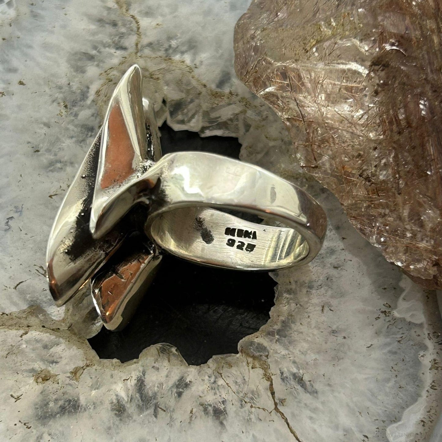 Sterling Silver Wave Design Modern Fashion Ring Sz 9.75 For Women, Taxco Mexico