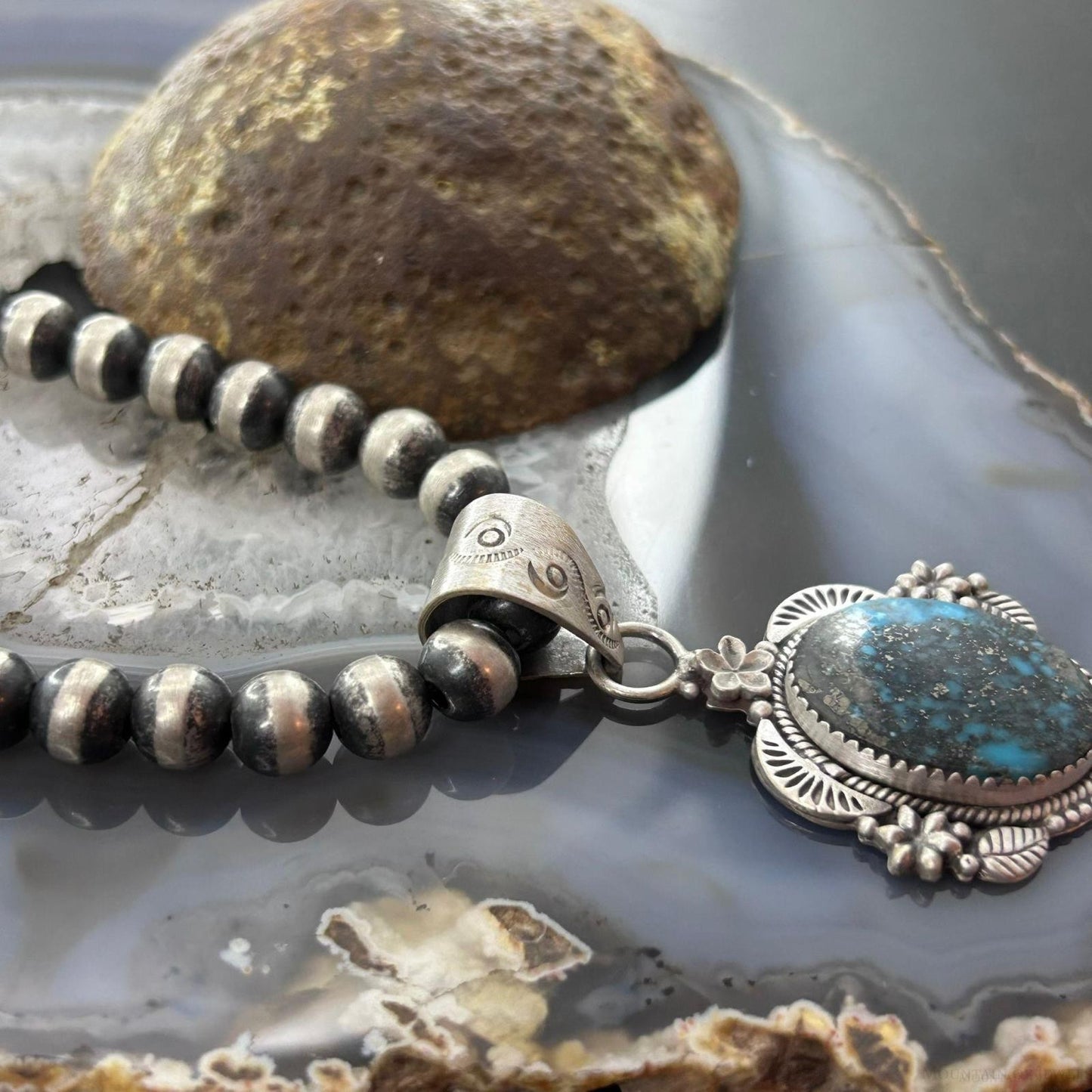 Sterling Silver Southwestern Style Oval Turquoise Decorated Pendant For Women