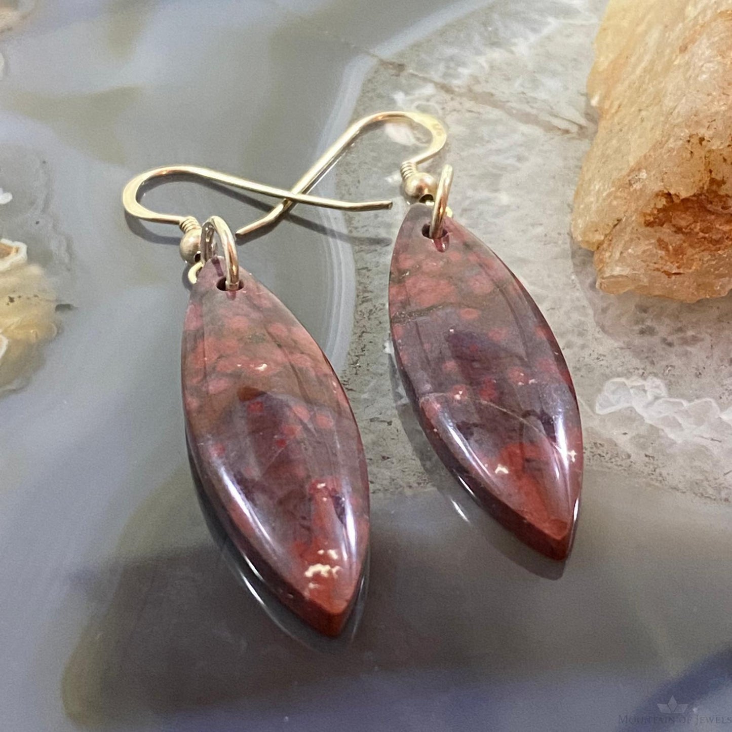 Sterling Silver Marquise River Jasper Slab Dangle Earrings For Women #138