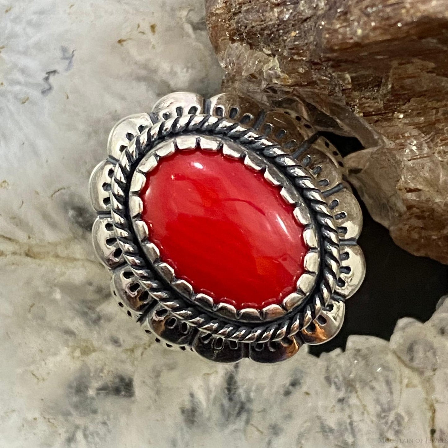 Carolyn Pollack Southwestern Style Sterling Silver Oval Red Jasper Decorated Ring For Women