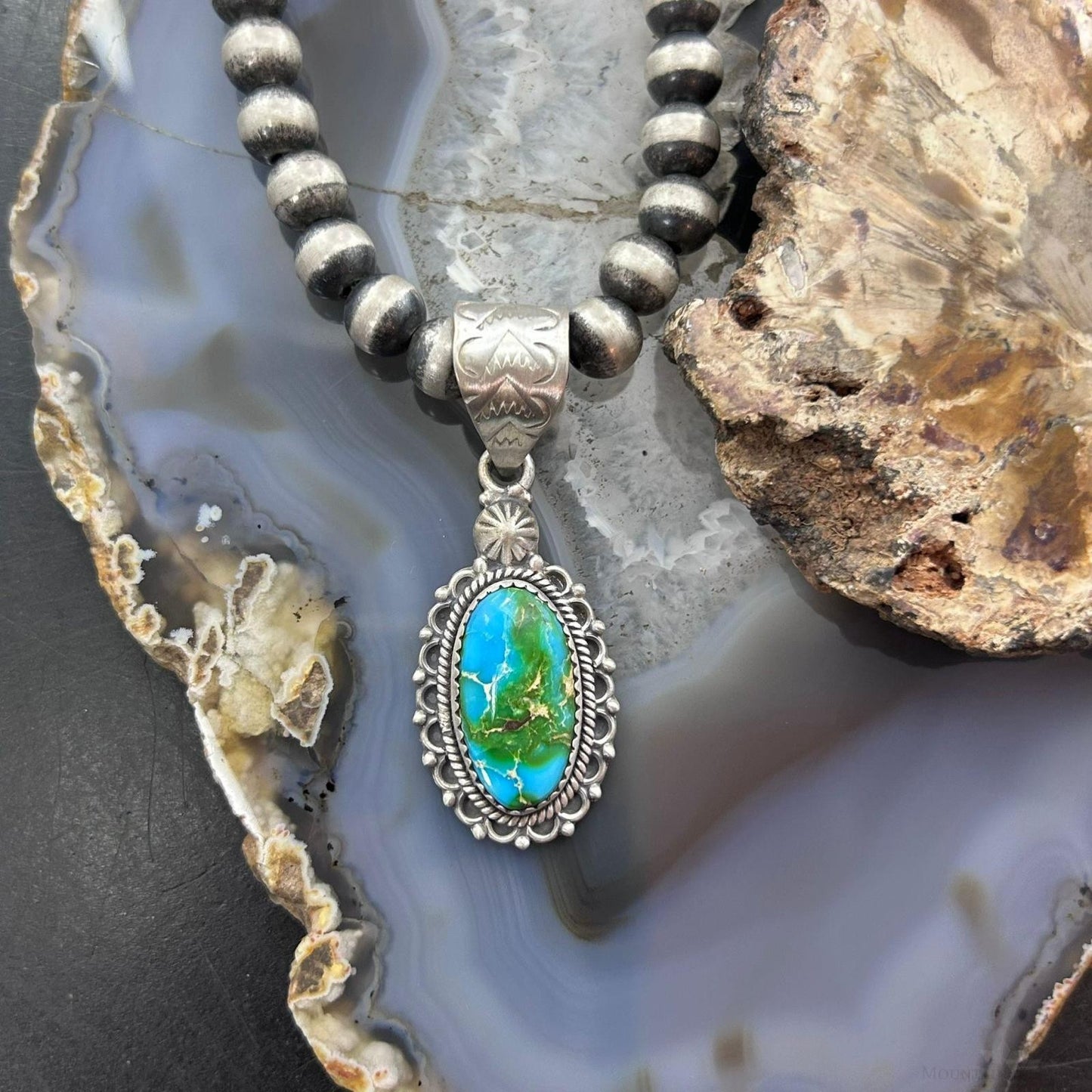 Sterling Silver Southwestern Style Oval Sonora Gold Turquoise Pendant For Women