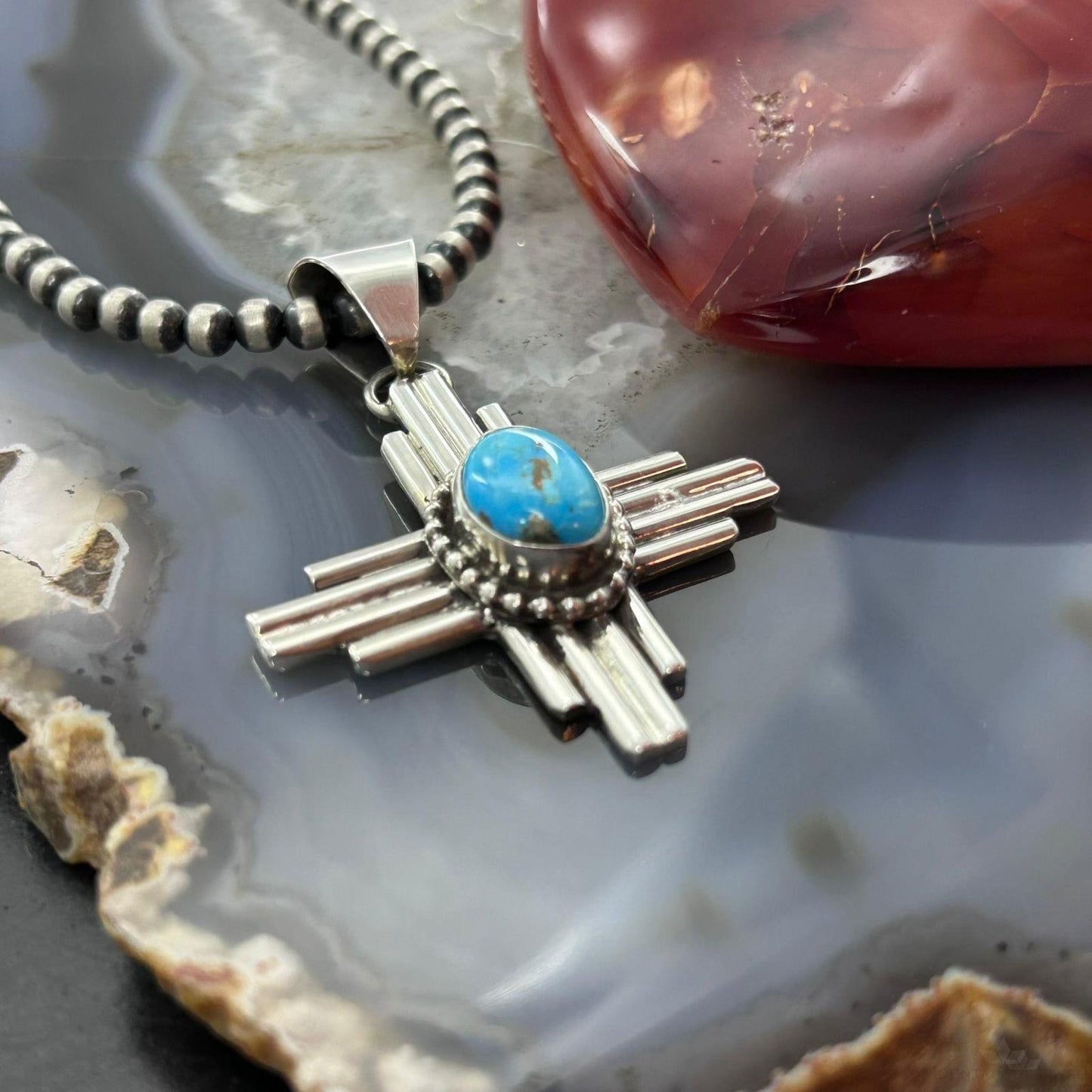 Priscilla Apache Native American Sterling Silver Turquoise Zia Unisex Pendant