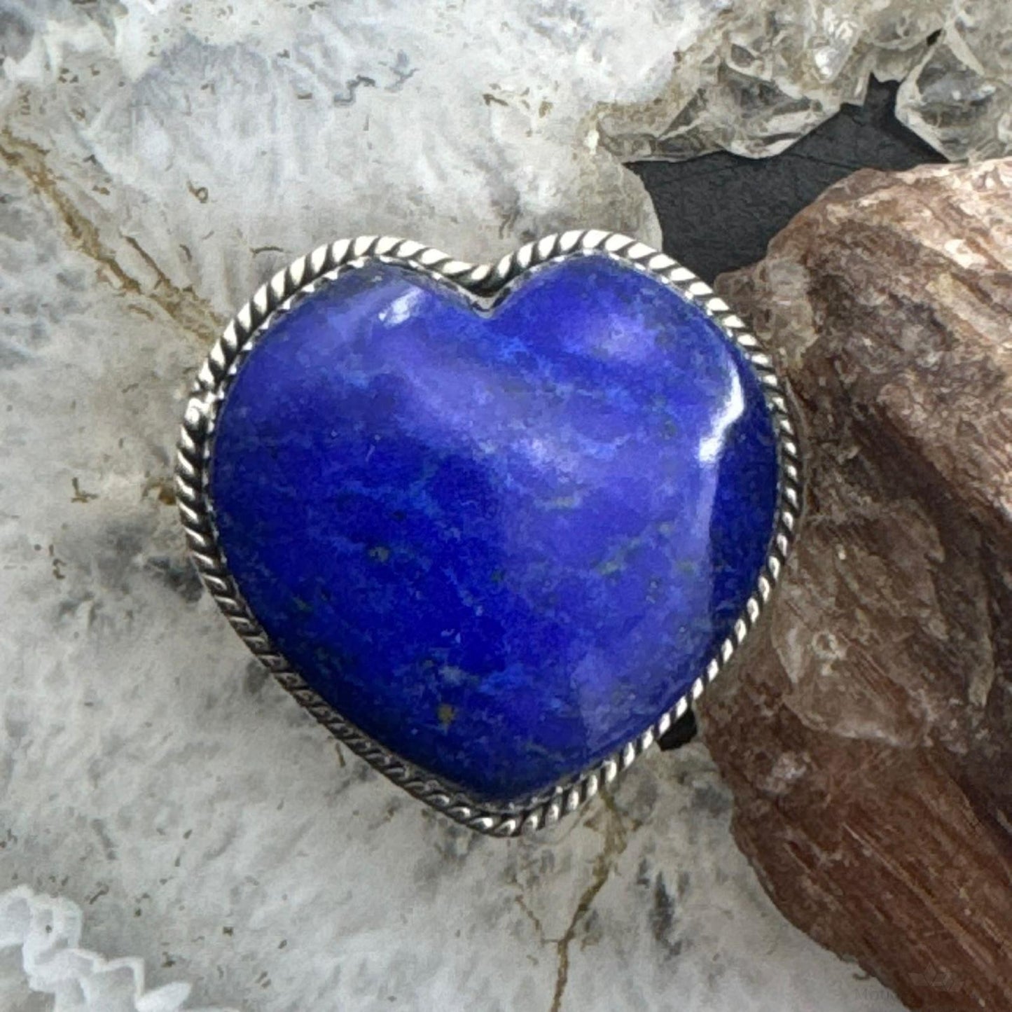 Sterling Silver Southwestern Style Lapis Heart Ring For Women