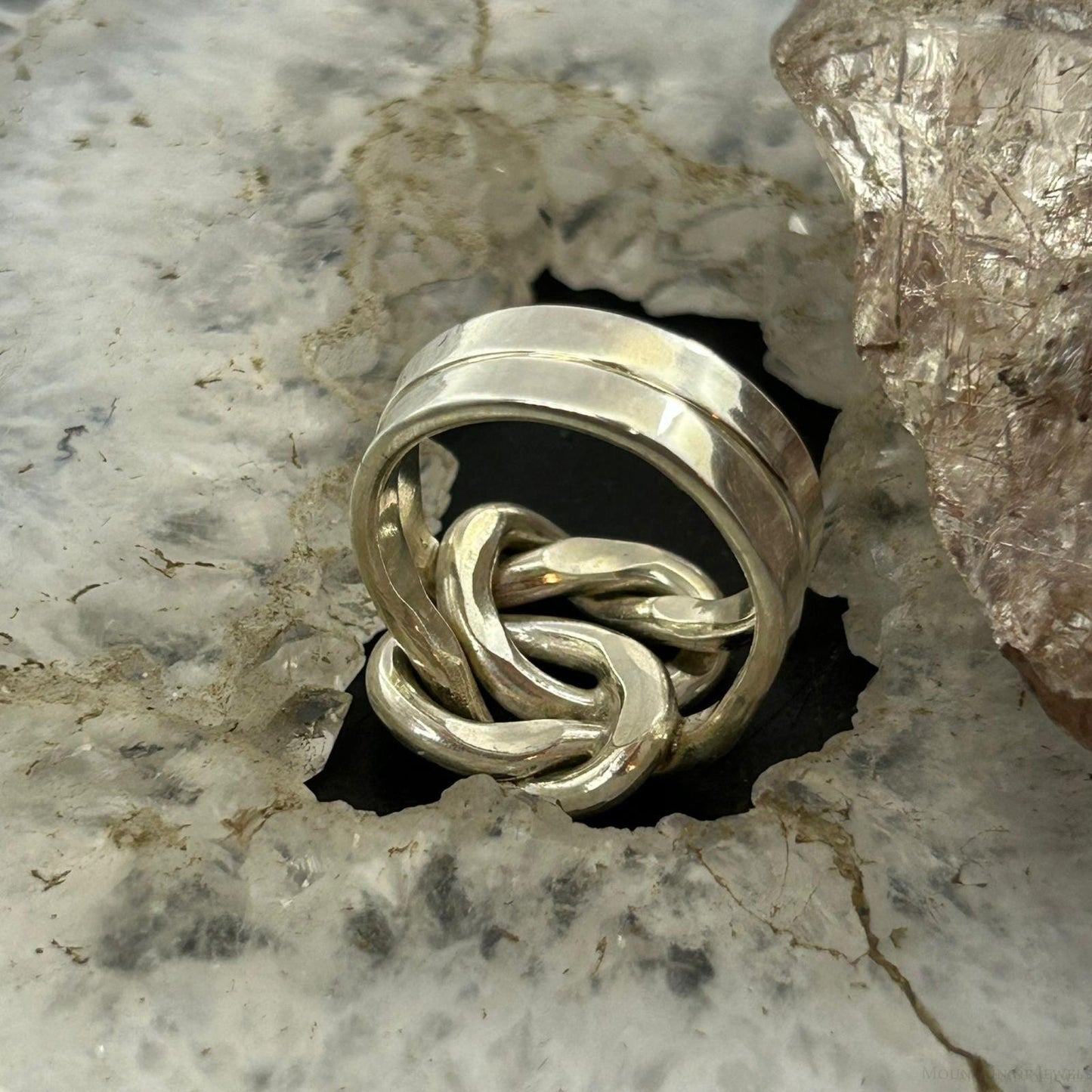 Sterling Silver Double Knotted Modern Ring For Women, Taxco Mexico