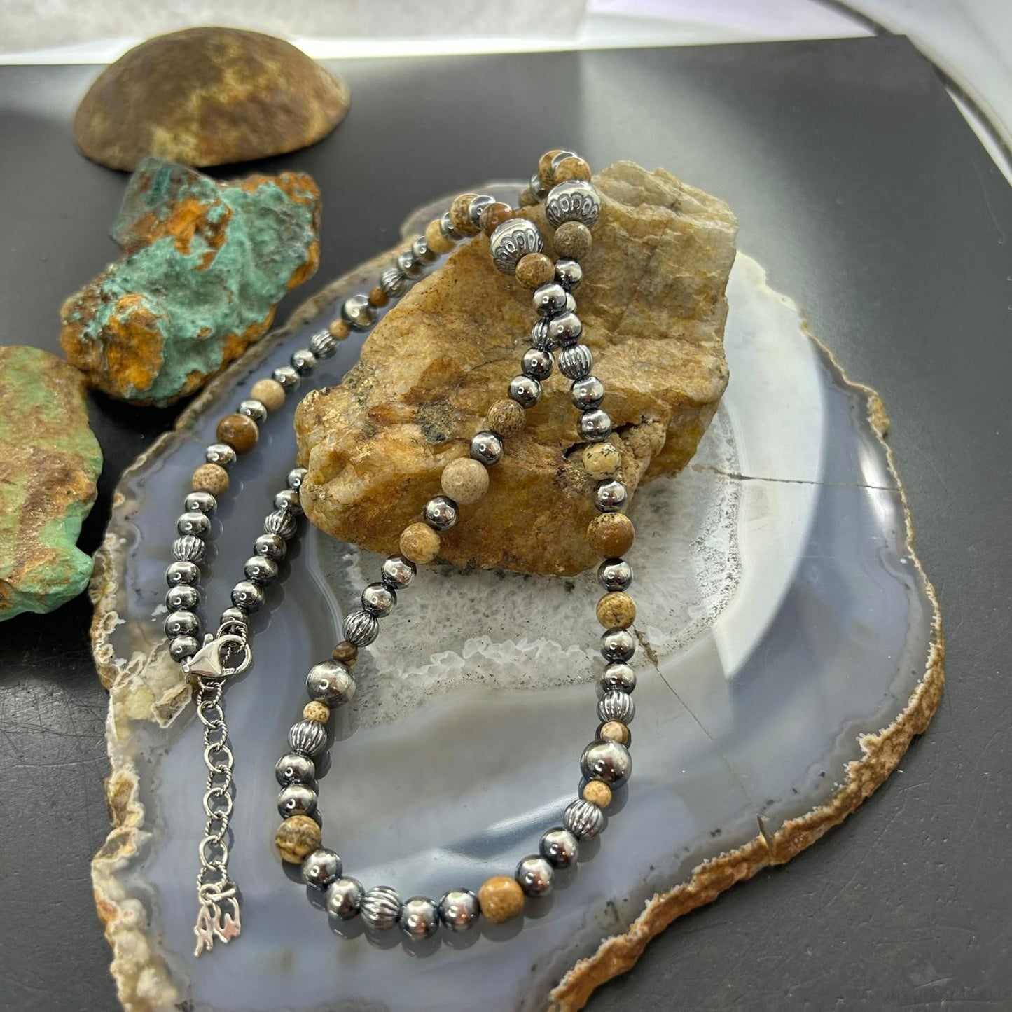 Carolyn Pollack Sterling Silver Decorated Beaded & Picture Jasper Necklace For Women