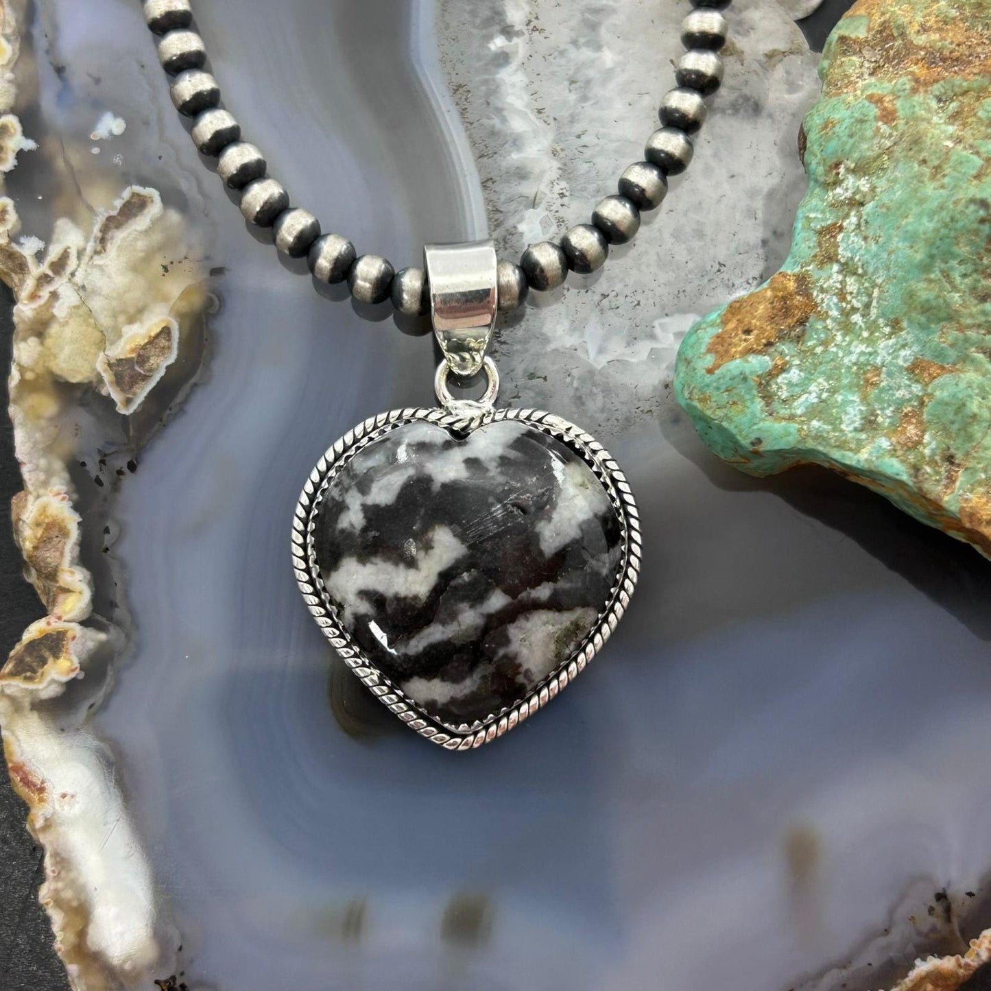 Sterling Silver Southwestern Style White Buffalo Heart Pendant For Women