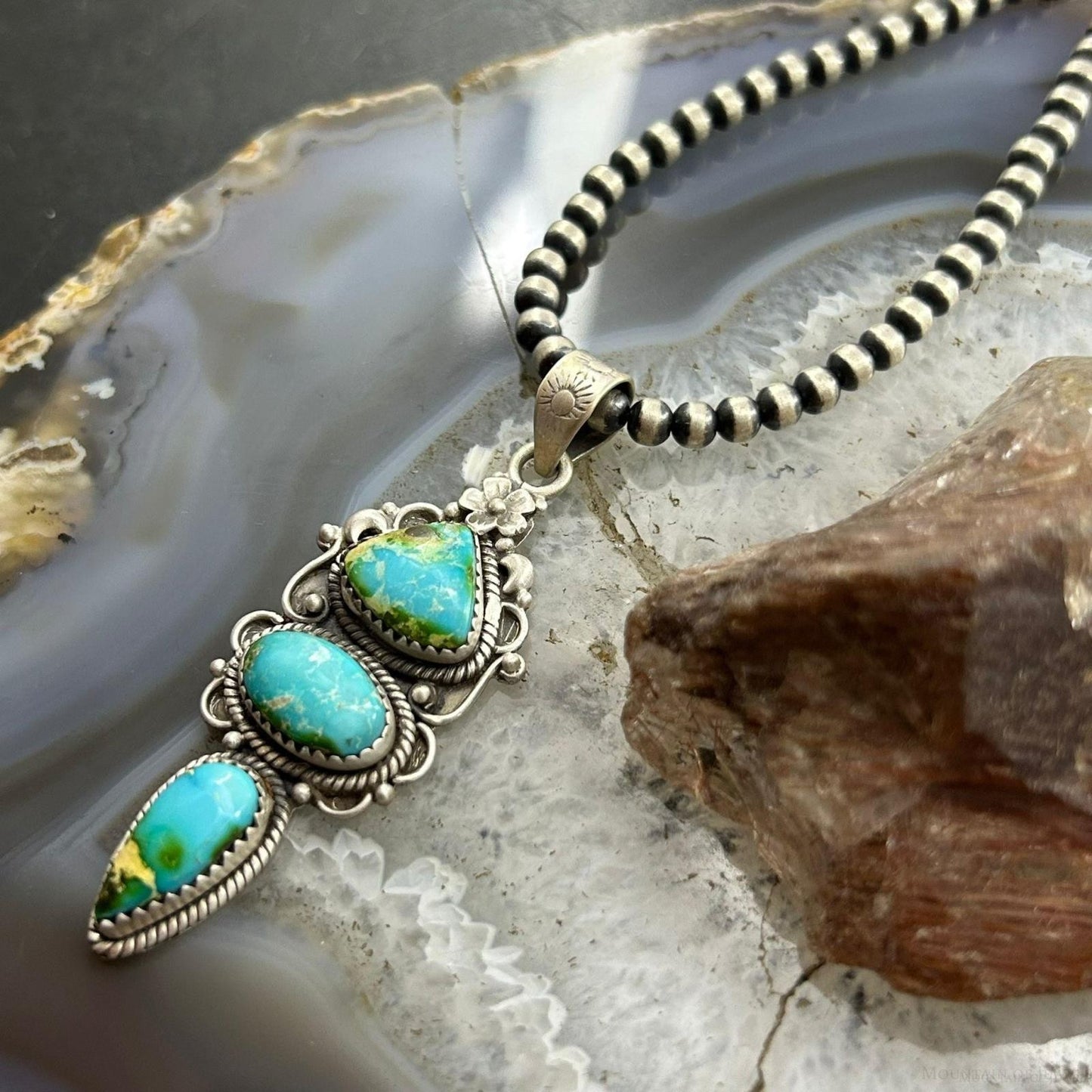 Sterling Silver Southwestern Style 3 Sonora Gold Turquoise Decorated Pendant For Women #4