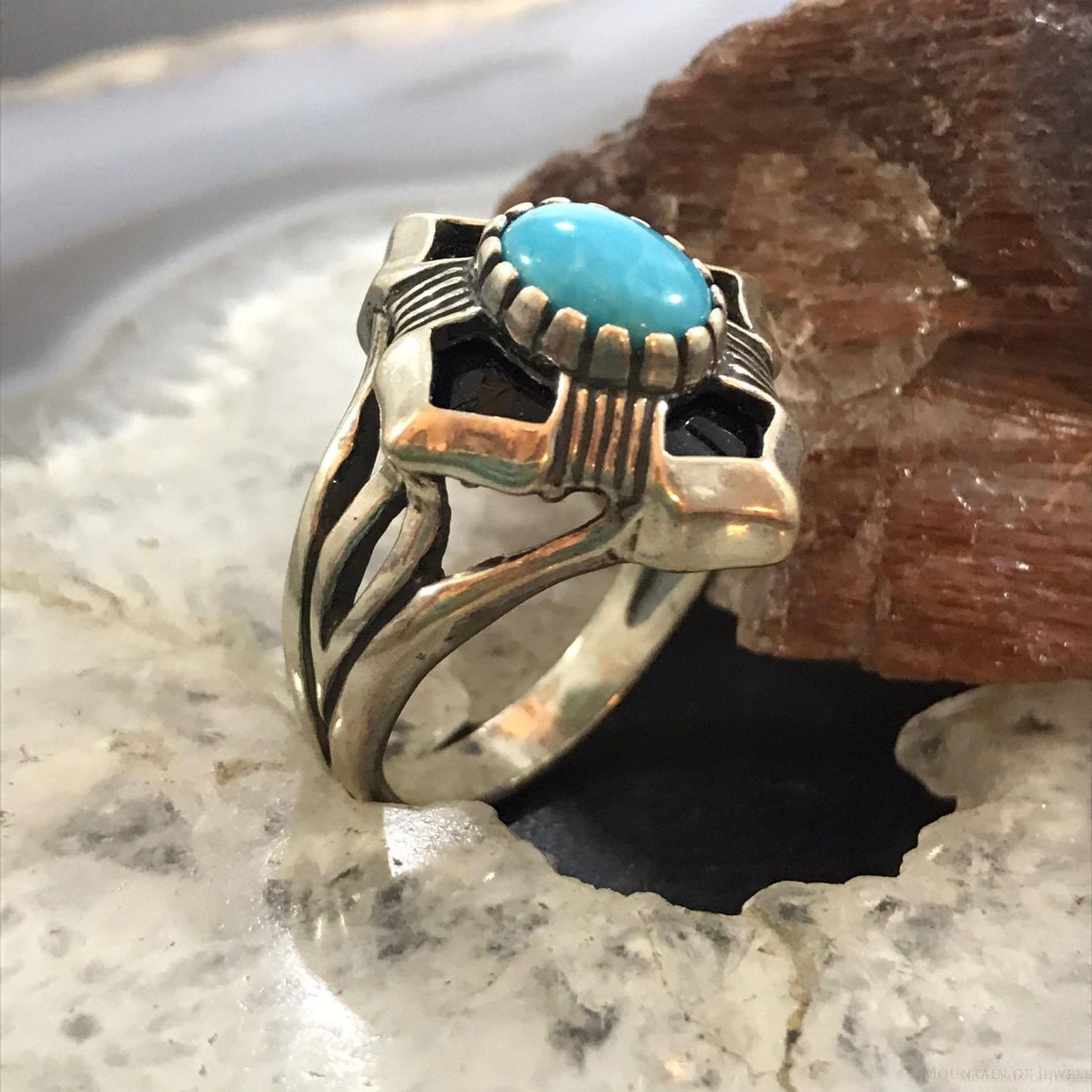 Carolyn Pollack Sterling Silver Sleeping Beauty Turquoise & Onyx Ring Size 10 For Women