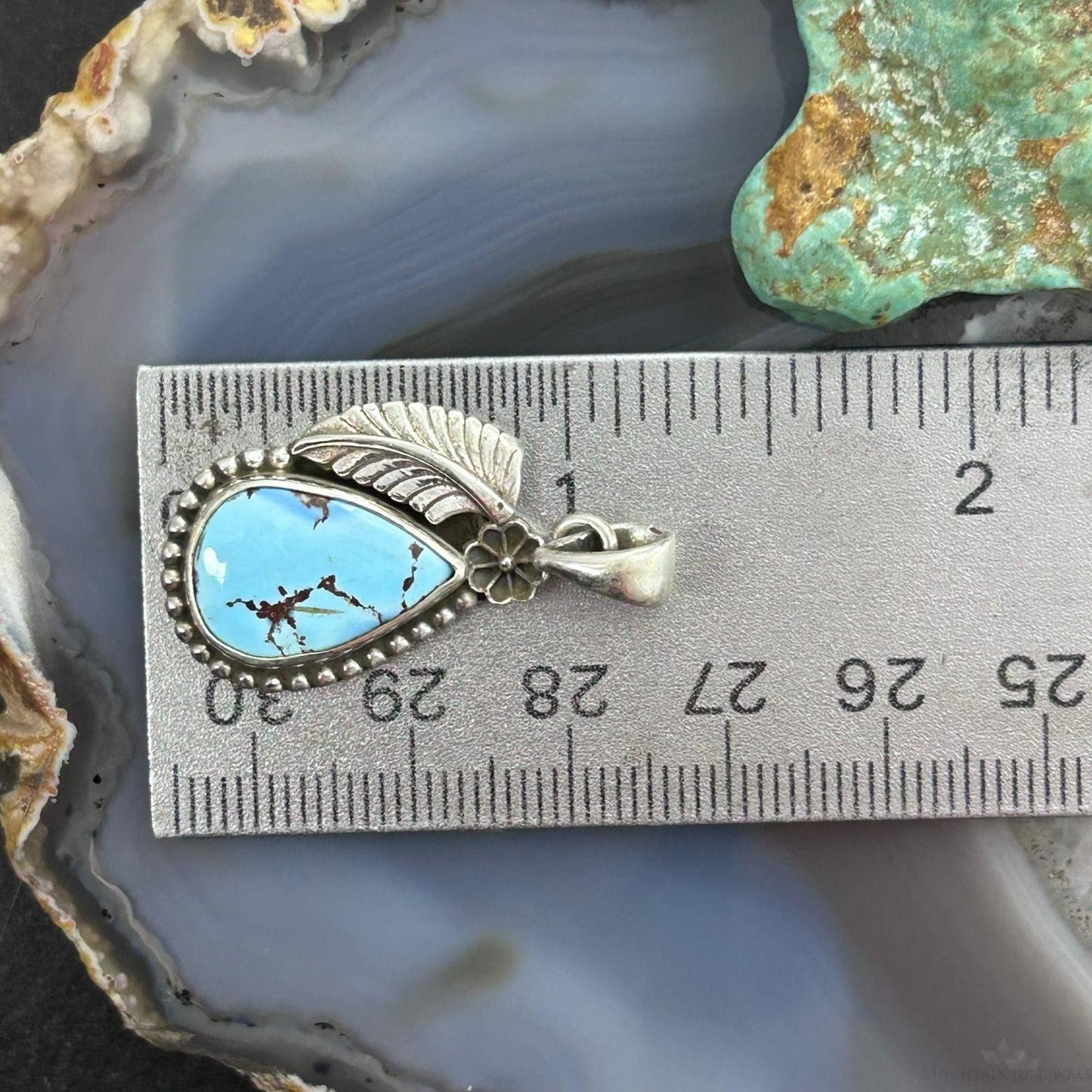 Sterling Silver Southwestern Style Teardrop Golden Hill Turquoise Leaves Pendant For Women #2