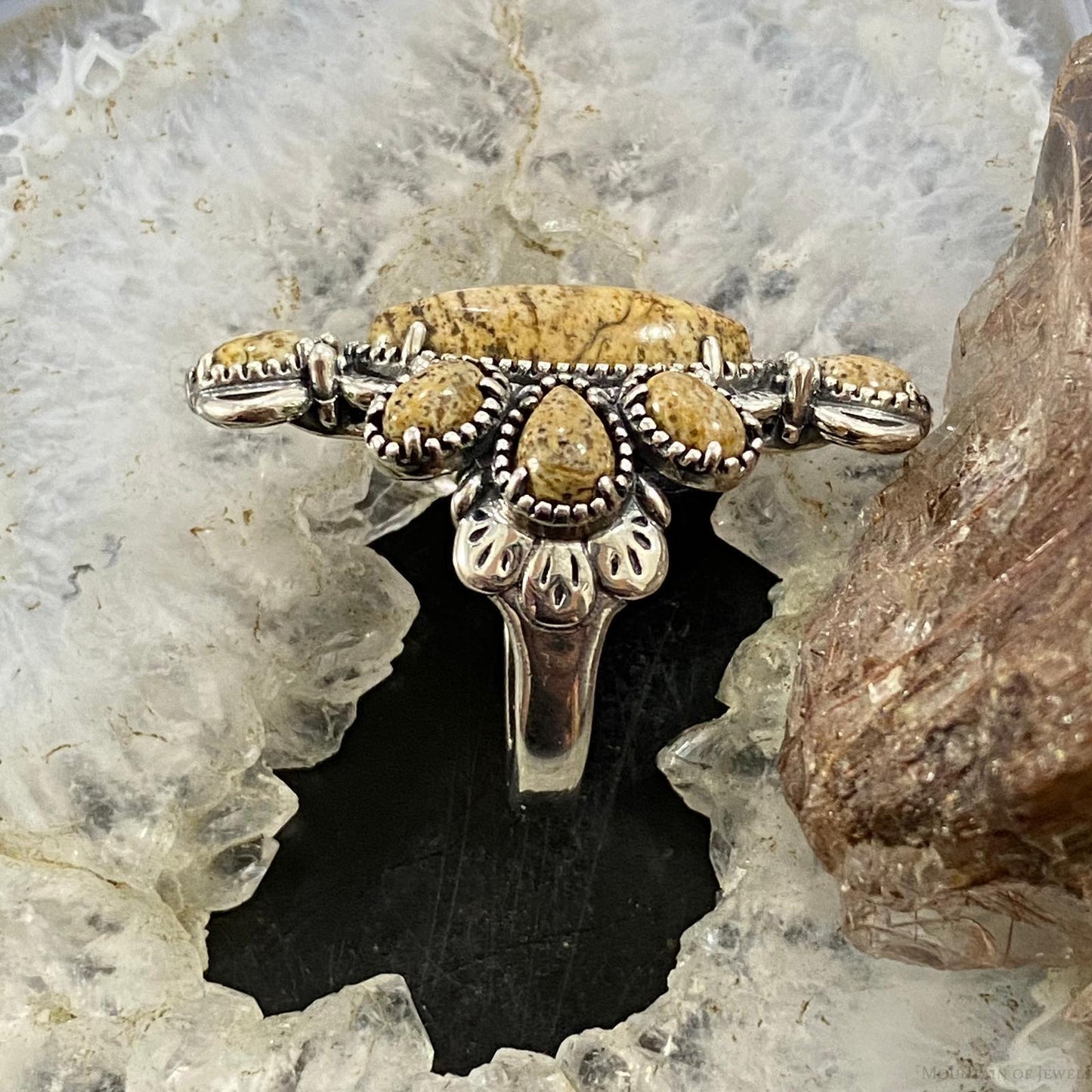 Carolyn Pollack Southwestern Style Sterling Silver Picture Jasper Decorated Cluster Ring 5.5 & 6.5 For Women