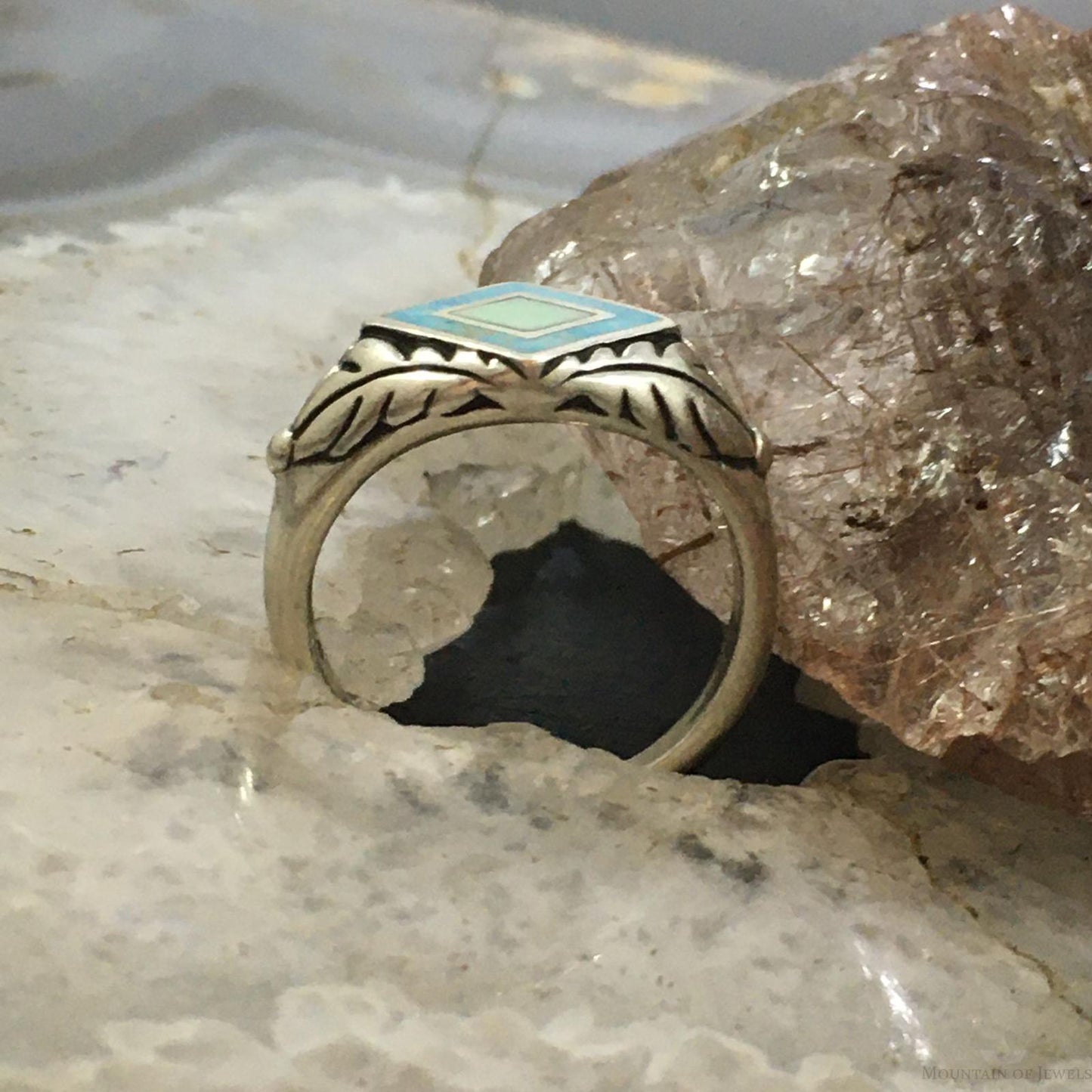 Carolyn Pollack Southwestern Style Sterling Silver Turquoise and Variscite Inlay Decorated Ring For Women