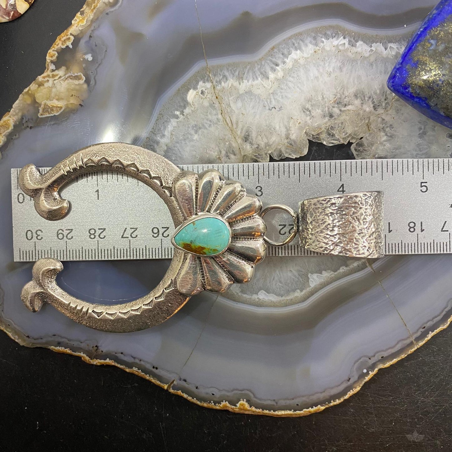 Gary Custer Sterling Silver Tufa Cast Teardrop Royston Turquoise Naja Pendant