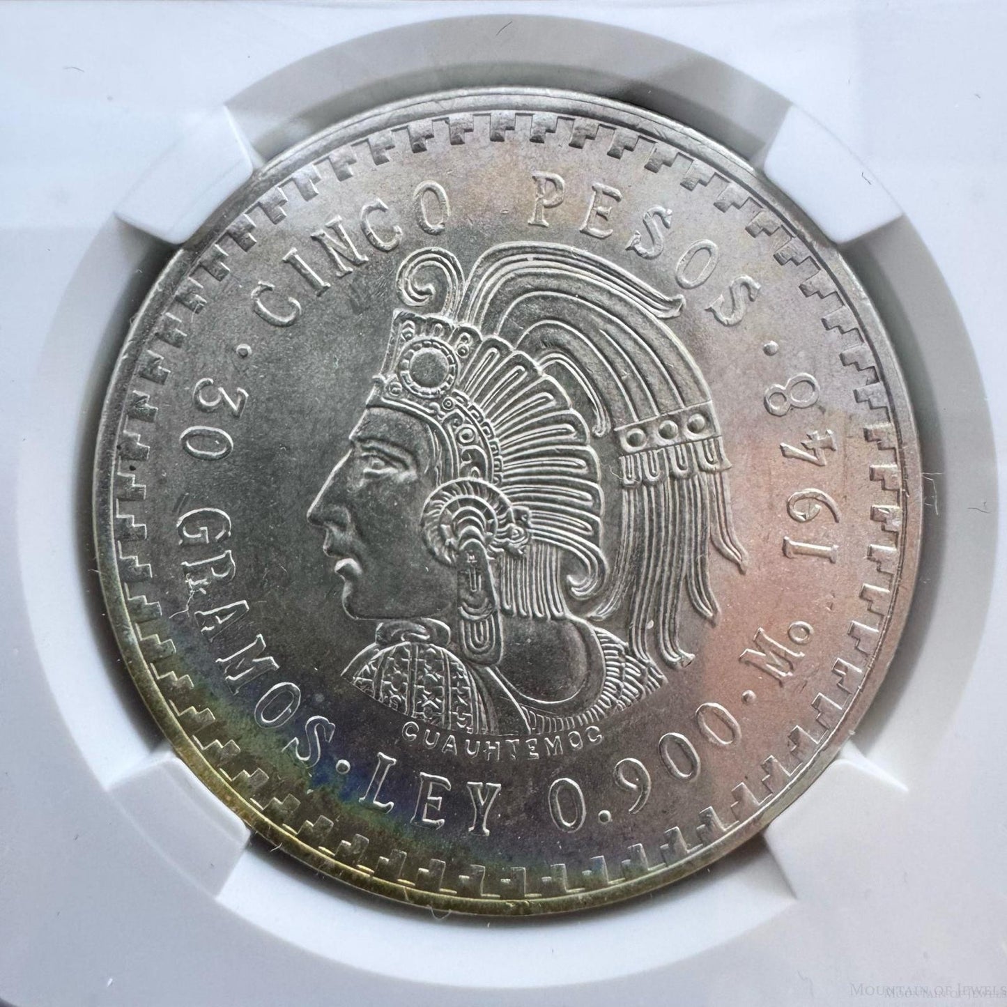 1948 Mo Mexico NGC MS64 Silver 5 Pesos S5P Cinco Pesos Cuauhtemoc Coin #003