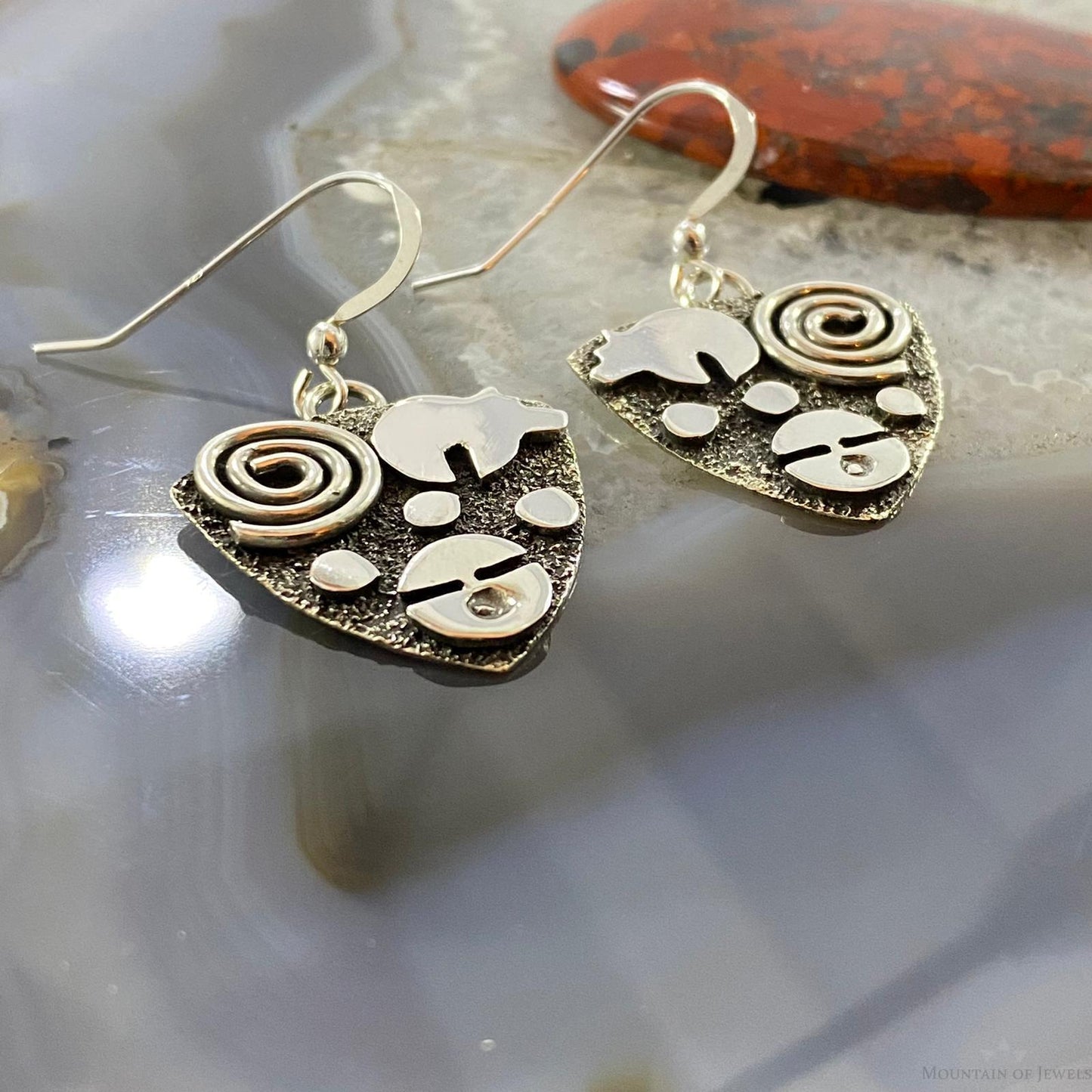 Alex Sanchez Sterling Silver Guitar Picks Petroglyph Dangle Earrings For Women #2