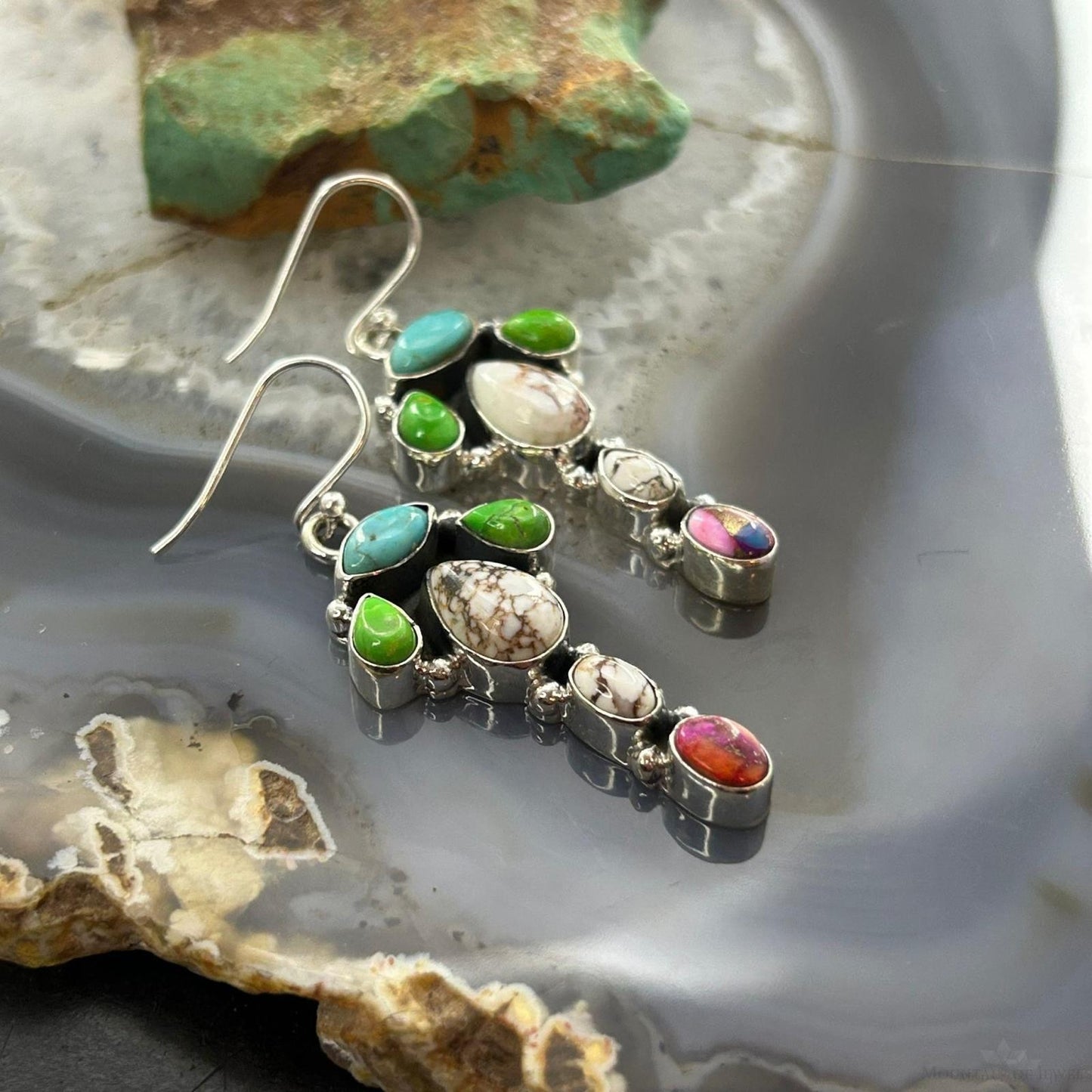 Sterling Silver Southwestern Style Multistone Dangle Earrings For Women #6
