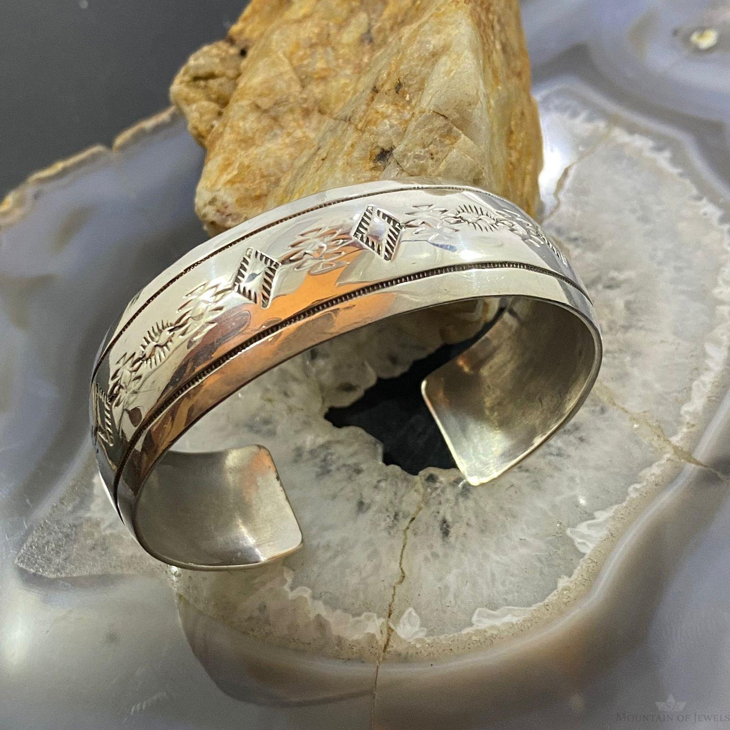 Vintage Native American Sterling Southwestern Motif Stamped Bracelet For Women
