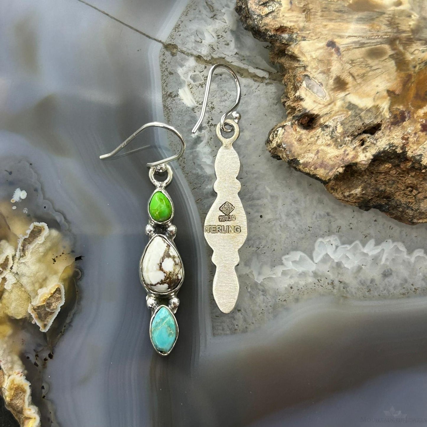 Sterling Silver Southwestern Style Multistone Dangle Earrings For Women #14