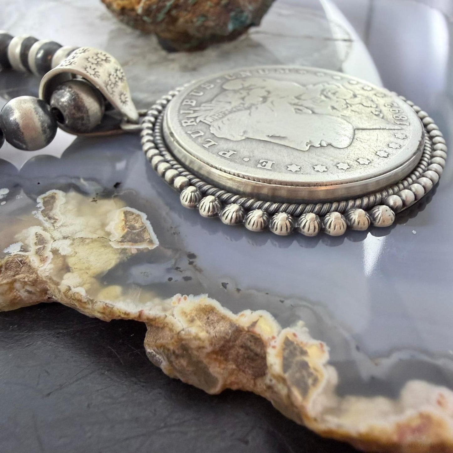 Genuine 90% Silver 1892 US Morgan Dollar Decorated Unisex Pendant