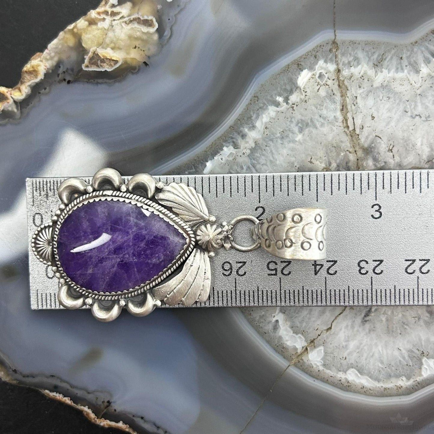 Sterling Silver Southwestern Style Teardrop Charoite Decorated Pendant For Women