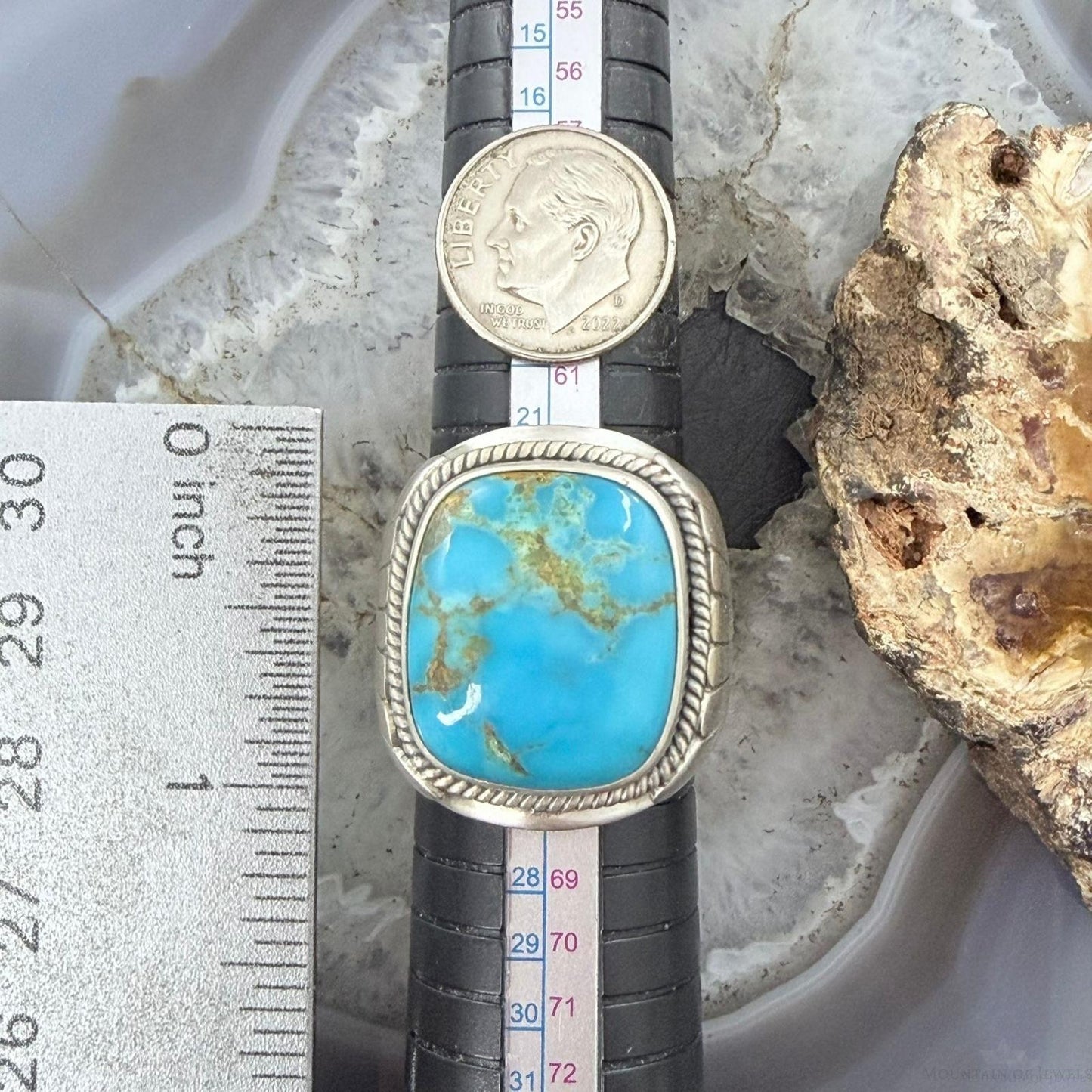 Native American Sterling Silver Square Kingman Turquoise Shield Ring Size 11.25 For Men