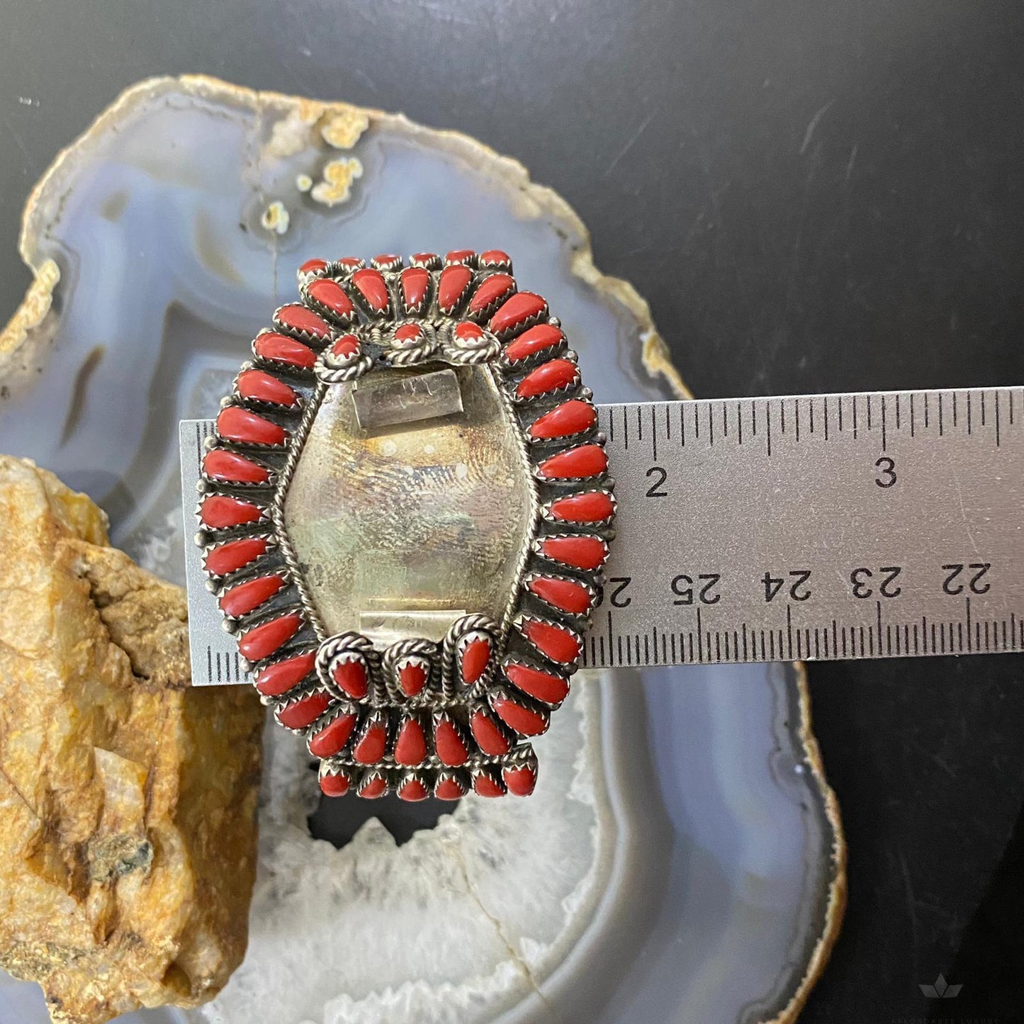 Vintage Signed Native American Sterling Silver Coral Watch Bracelet For Women