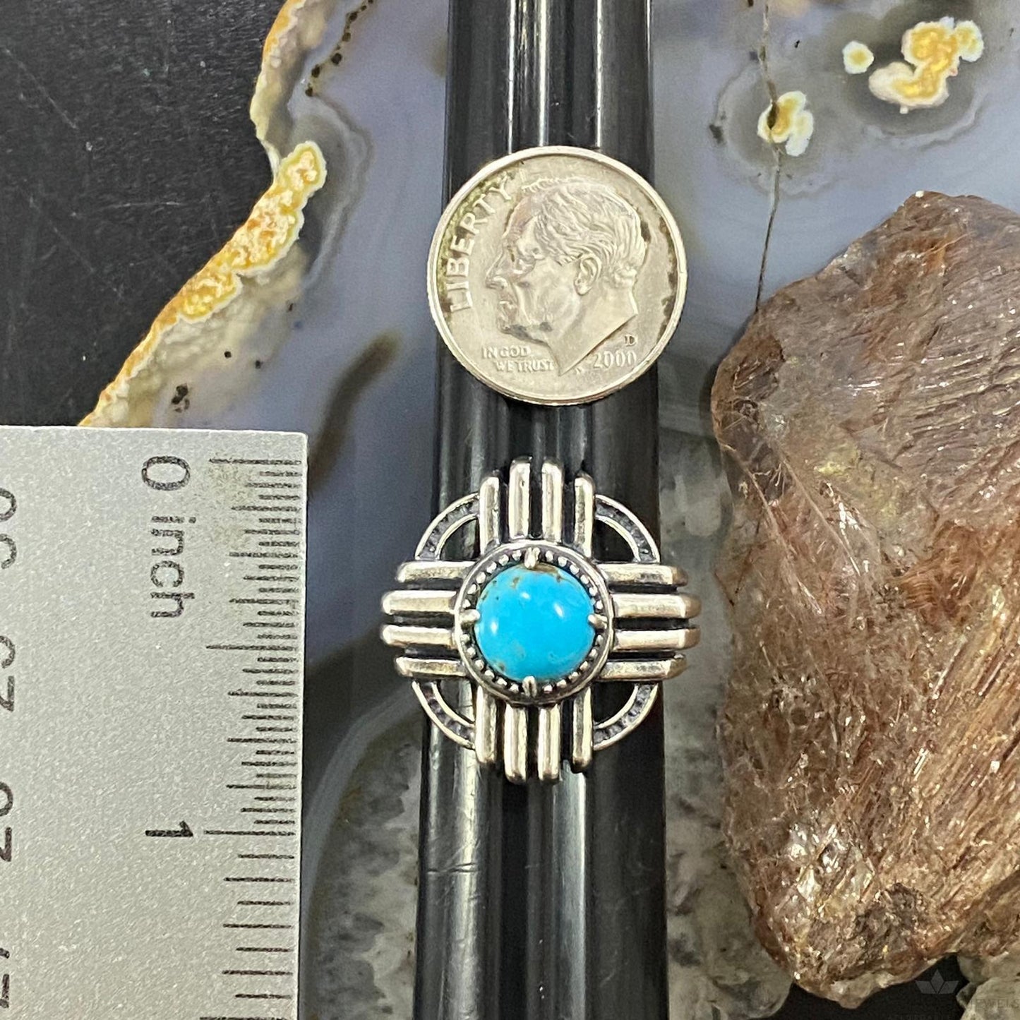 Carolyn Pollack Southwestern Style Sterling Silver Blue Turquoise Zia Symbol Ring For Women