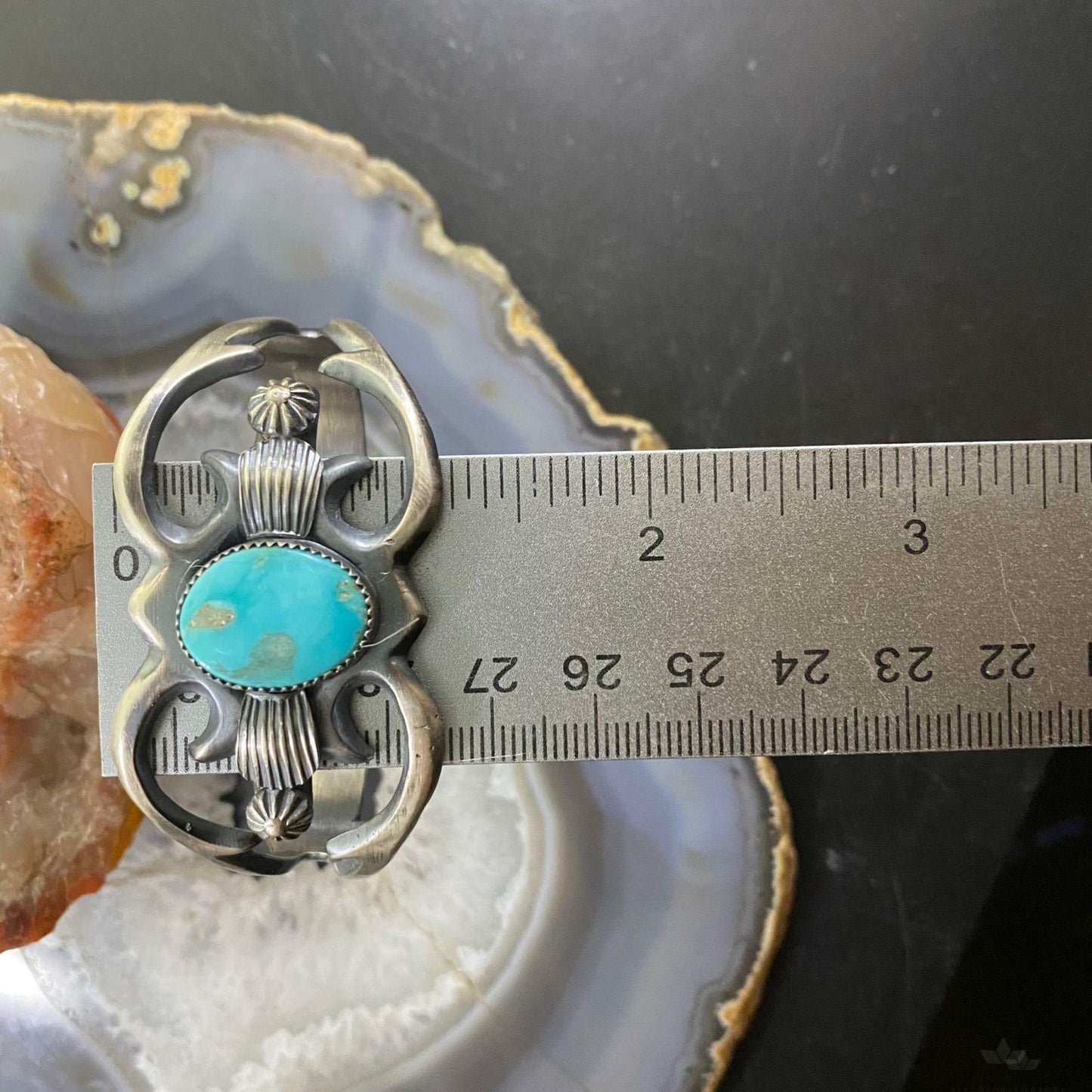 Native American Sterling Silver Turquoise Sand Cast Bracelet For Women