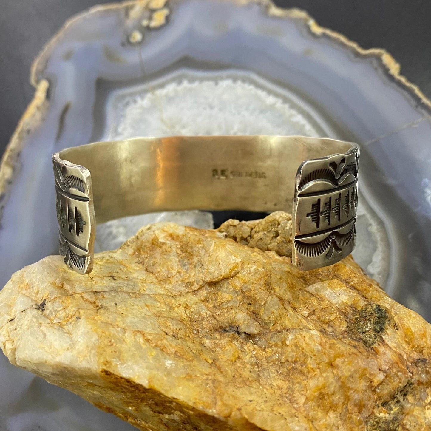 Rick Enriquez Native American Sterling Silver Stamped Bracelet For Men
