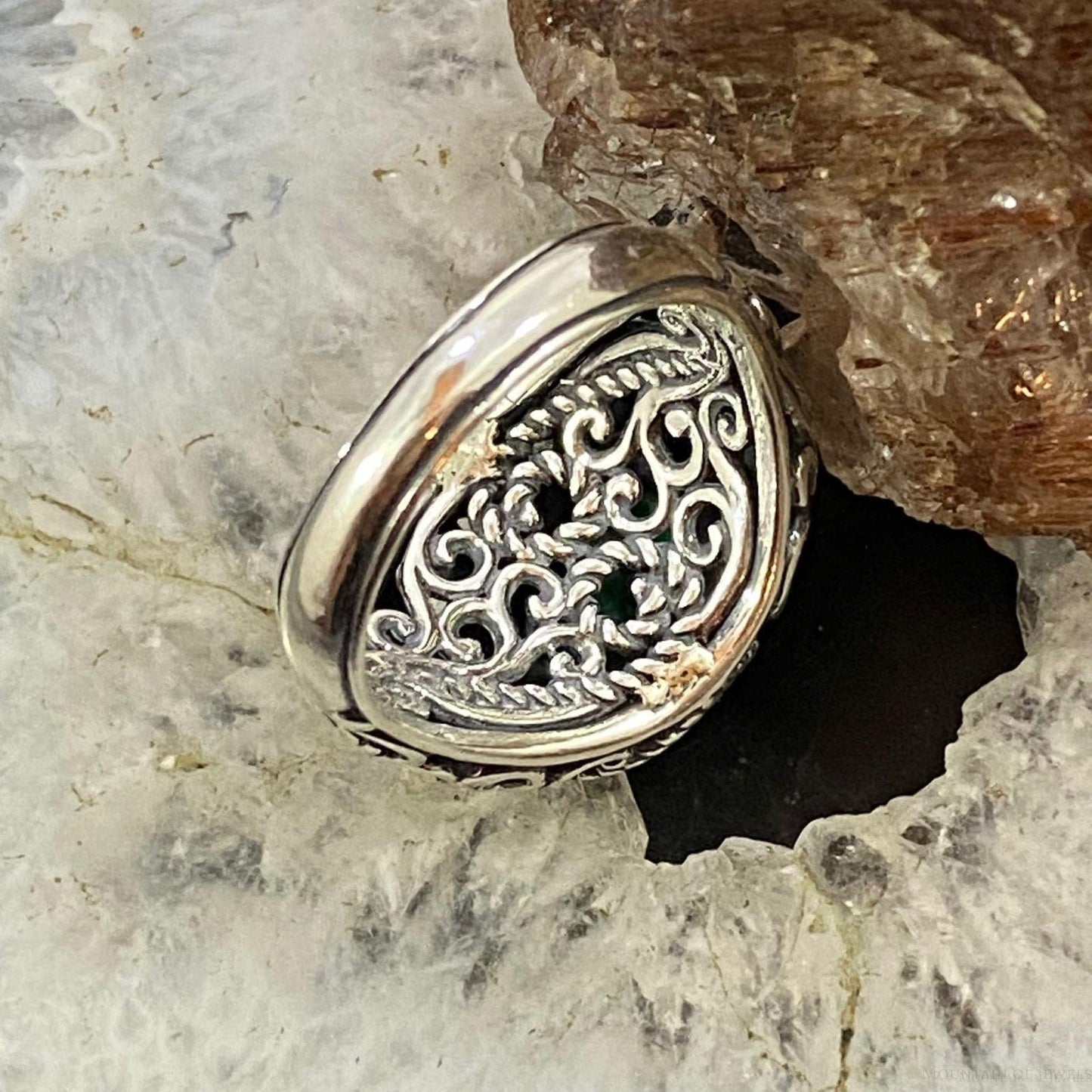 Carolyn Pollack Sterling Silver Oval Malachite & Quartz Decorated Doublet Ring For Women